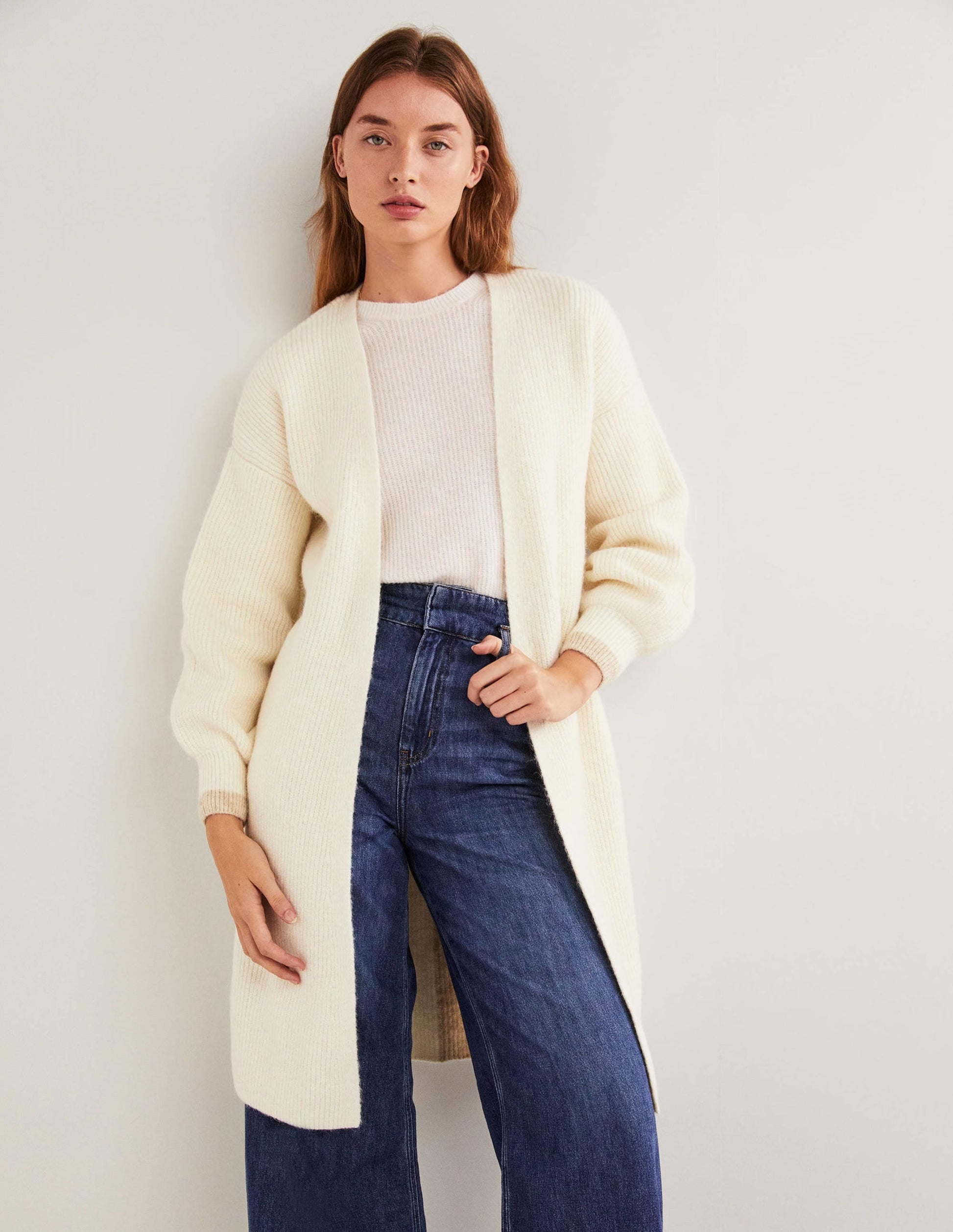 Longline Fluffy Cardigan-Warm Ivory, Oatmeal-4