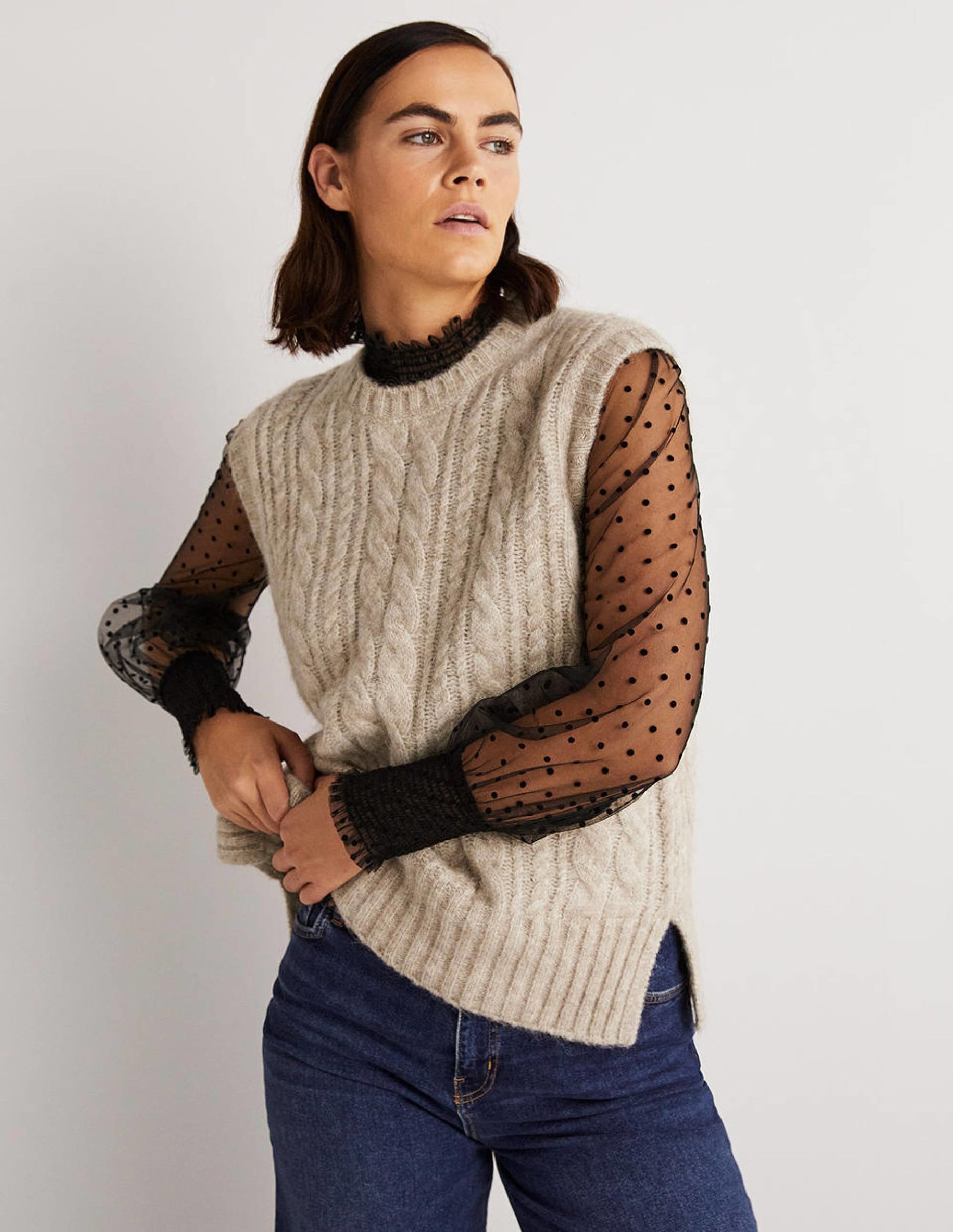 Relaxed Cable Tank Top-Chinchilla Melange-1