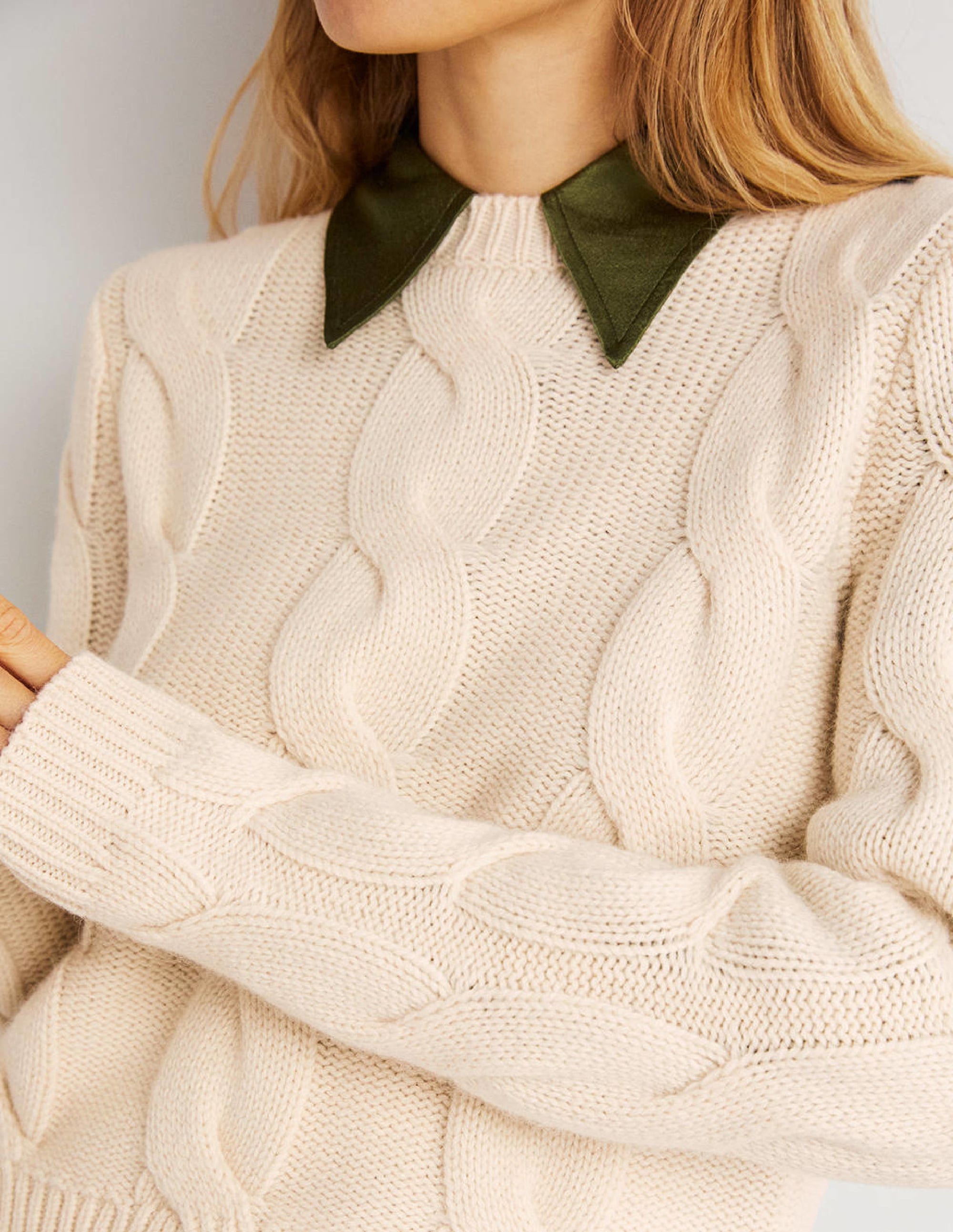 Chunky Cable Jumper-Warm Ivory - Image 2