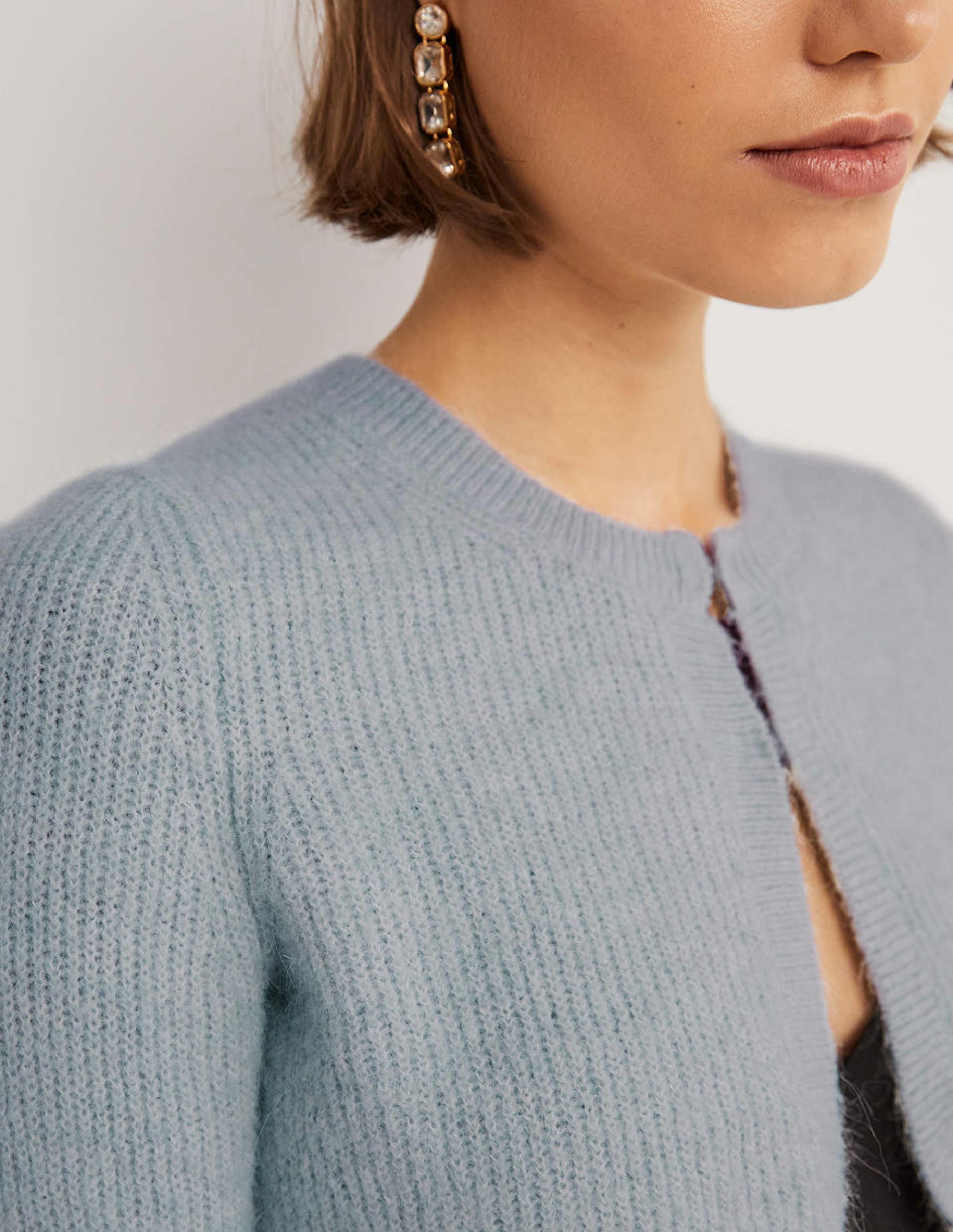 Rib Knit Bolero-Vintage Blue Melange - Image 2