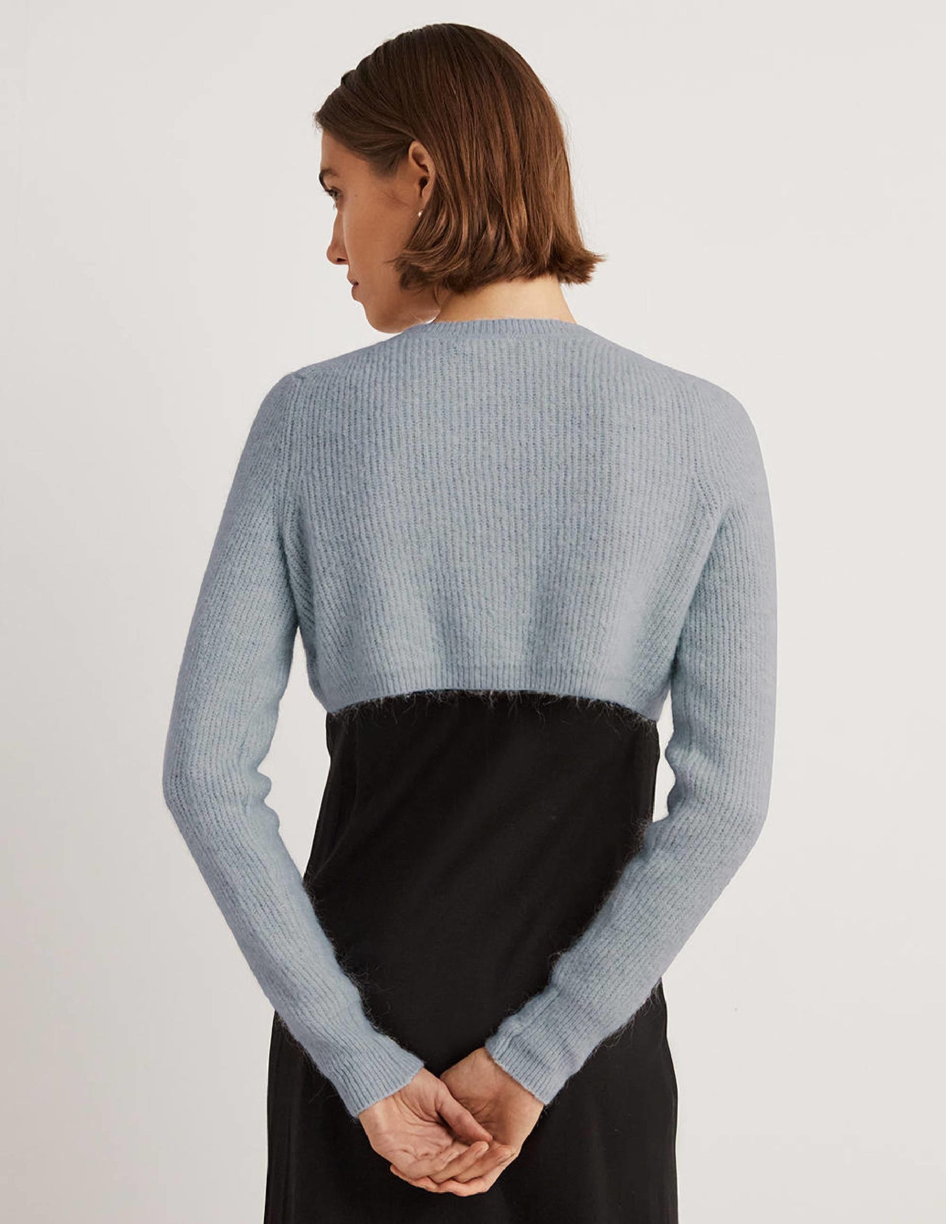 Rib Knit Bolero-Vintage Blue Melange-3