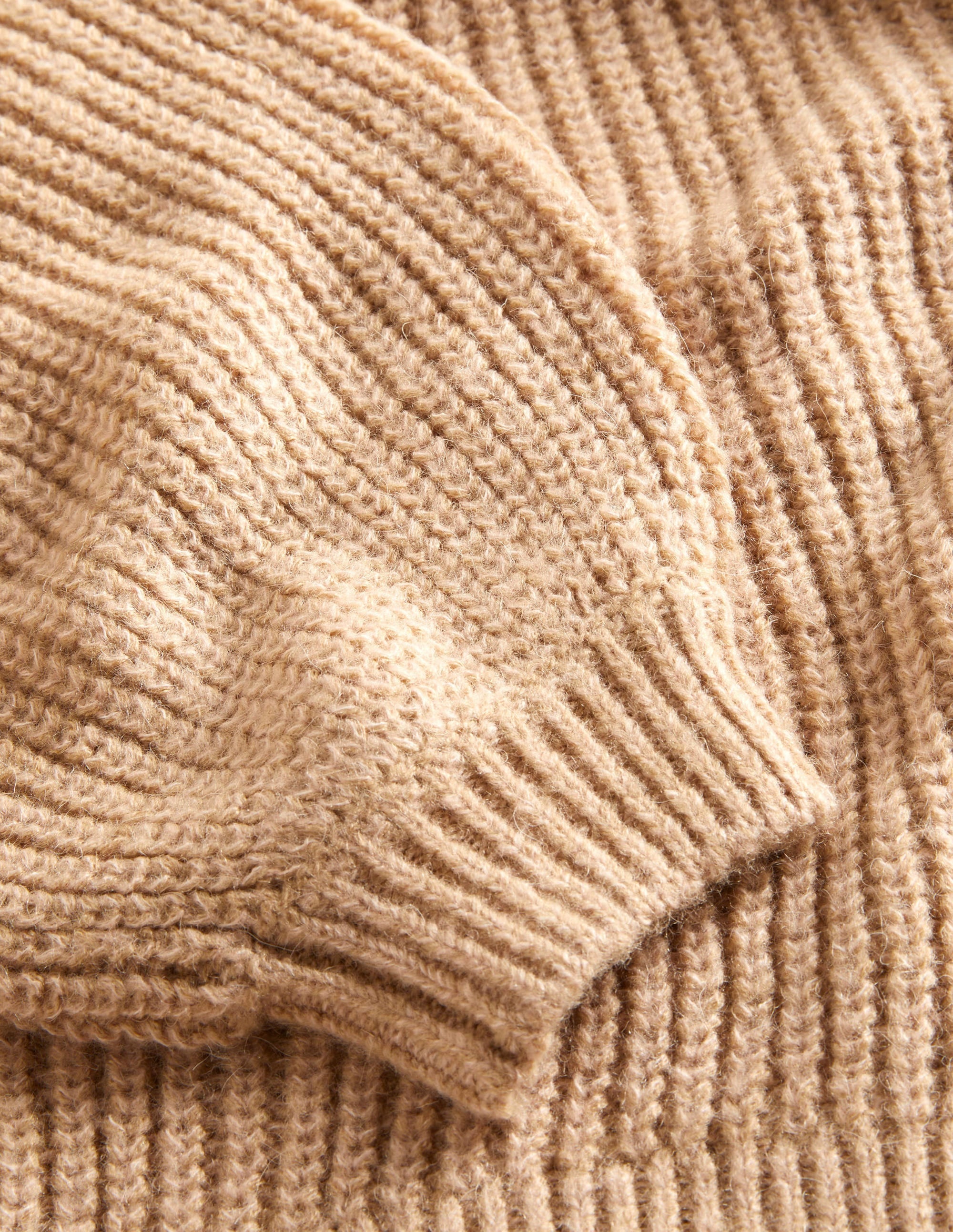 Chunky Fluffy V-Neck Jumper-Camel Melange - Image 6