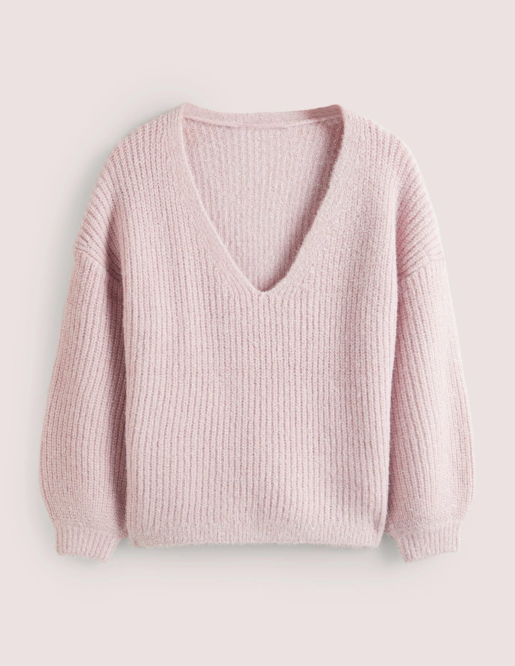 Chunky Fluffy V-Neck Jumper-Cameo Pink Sparkle - Image 5