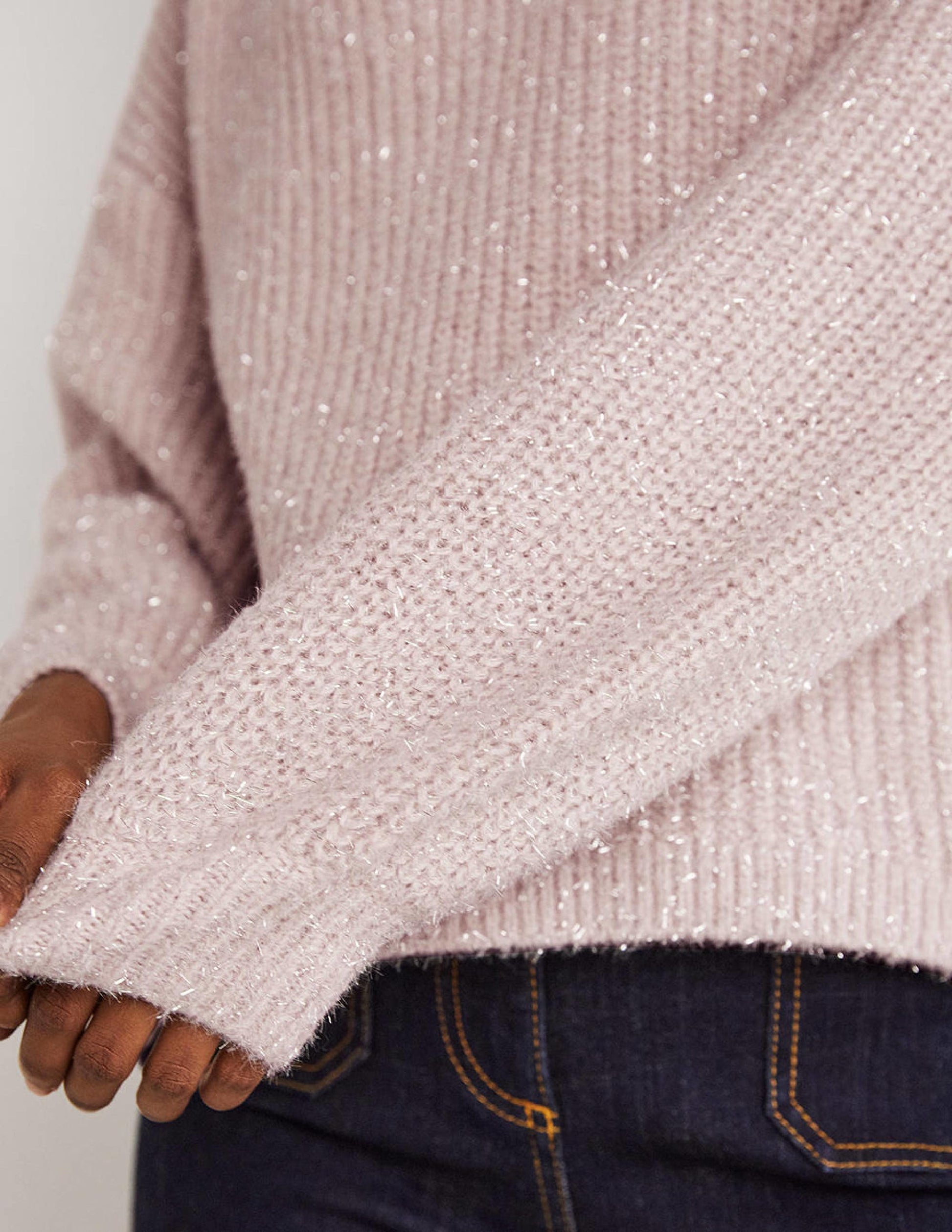 Chunky Fluffy V-Neck Jumper-Cameo Pink Sparkle-2
