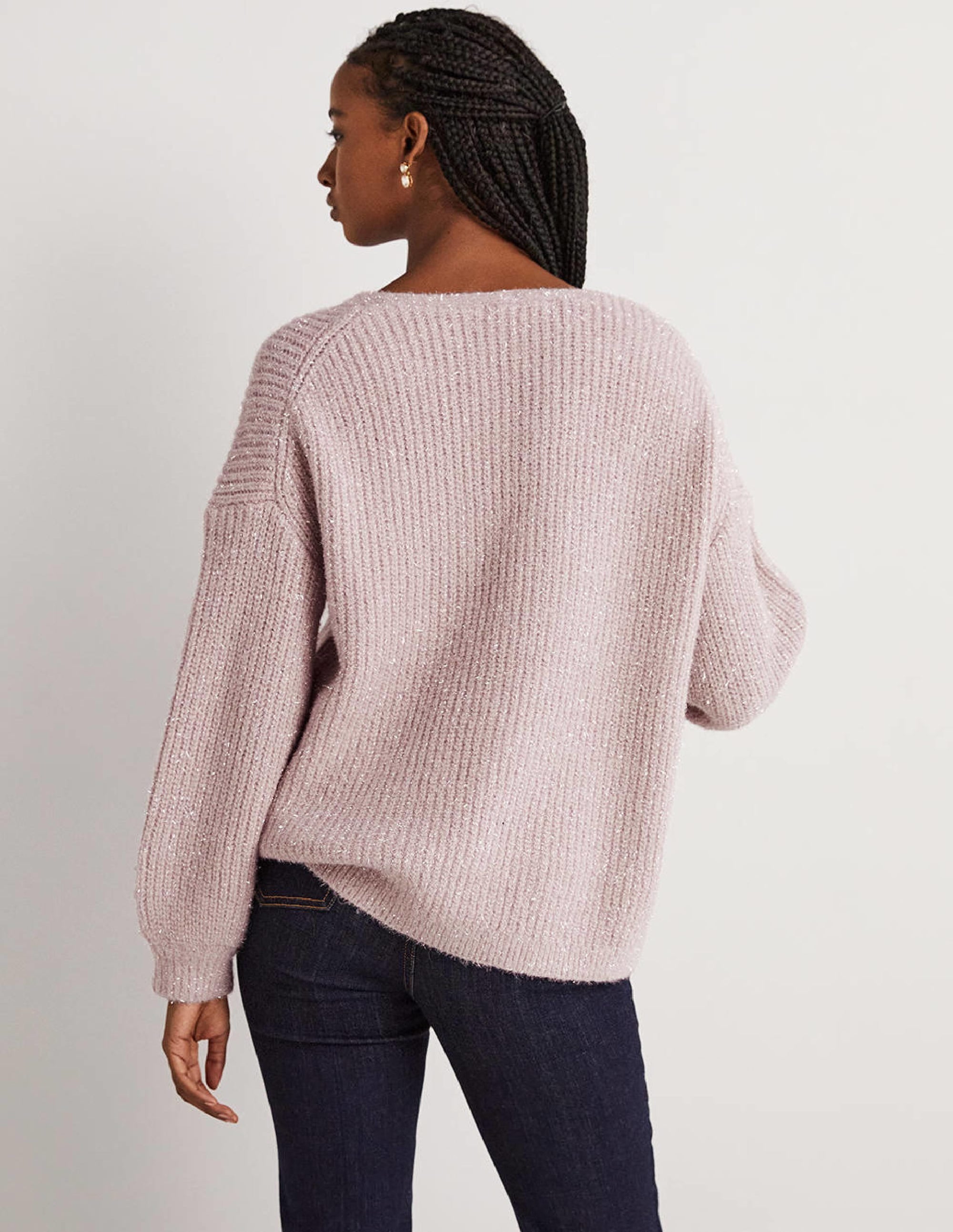Chunky Fluffy V-Neck Jumper-Cameo Pink Sparkle - Image 3