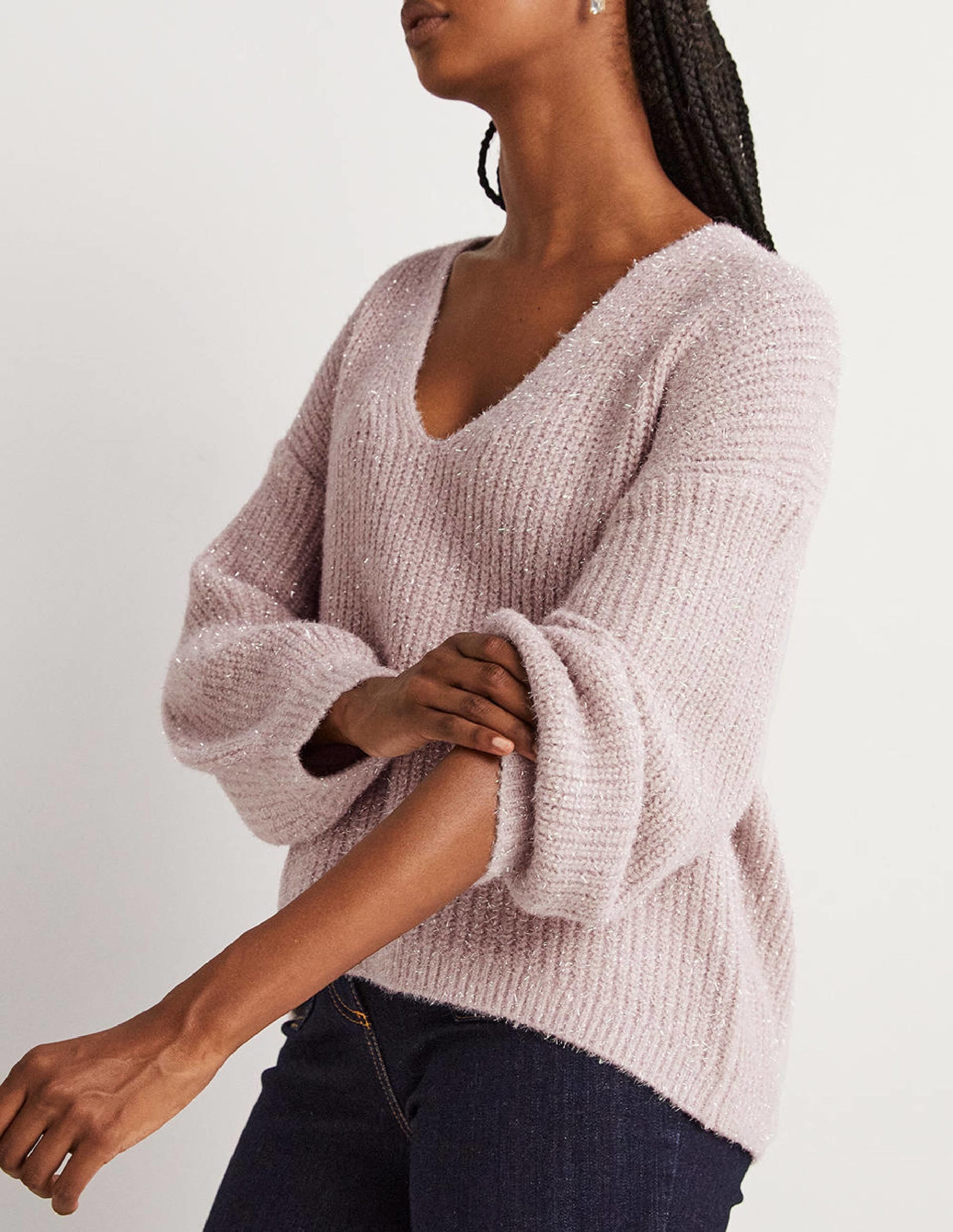 Chunky Fluffy V-Neck Jumper-Cameo Pink Sparkle - Image 4