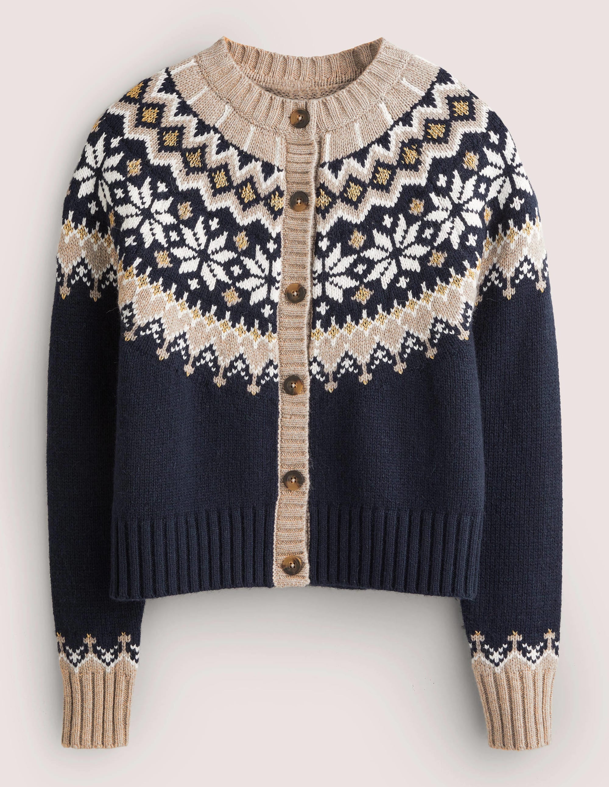 Chunky Fair Isle Cardigan-Navy, Chinchilla Fair Isle - Image 6