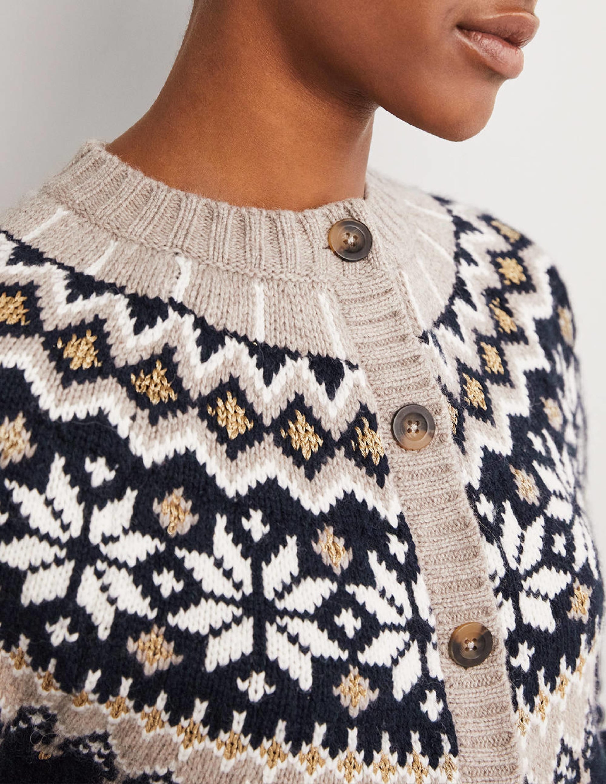 Chunky Fair Isle Cardigan-Navy, Chinchilla Fair Isle - Image 2