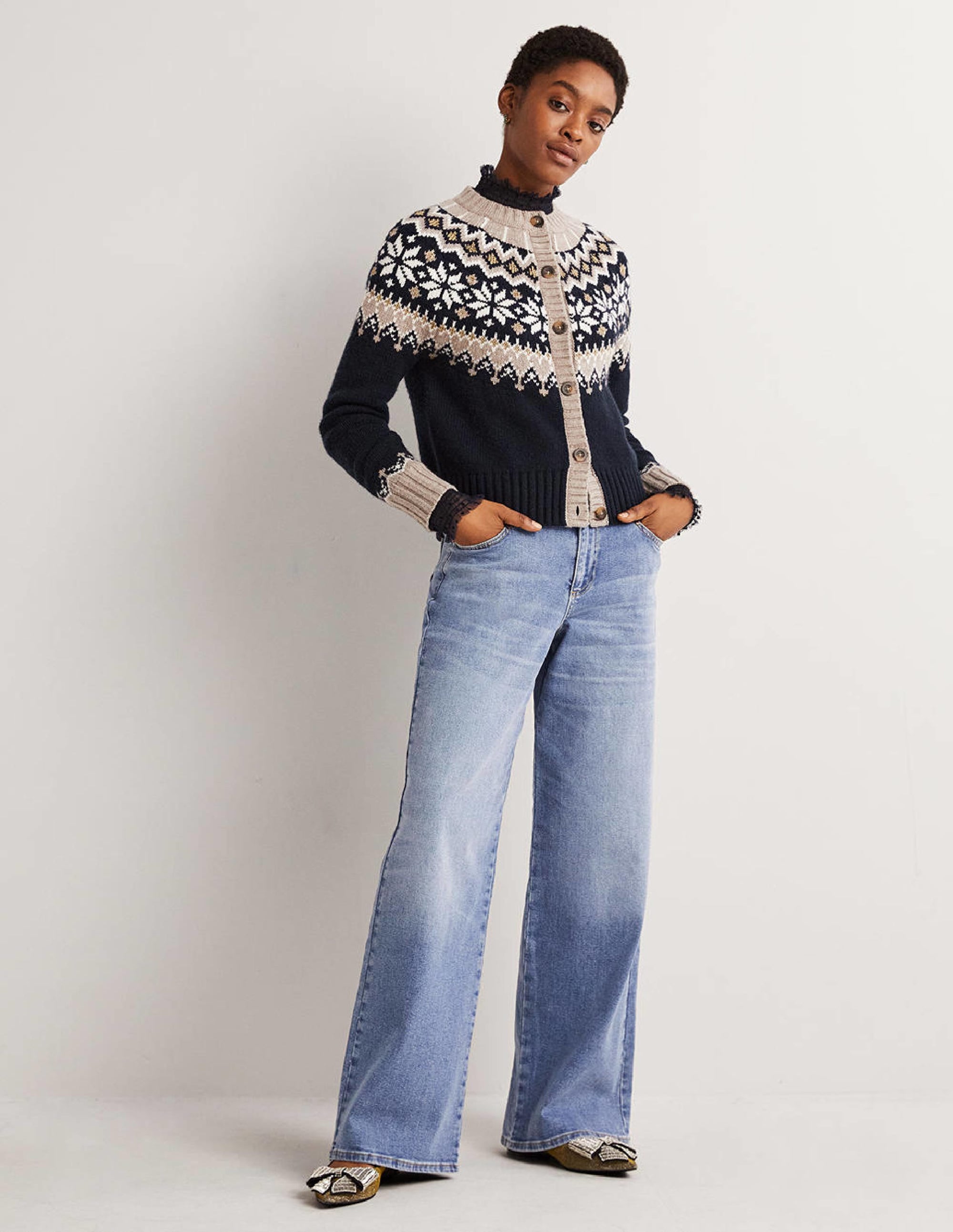Chunky Fair Isle Cardigan-Navy, Chinchilla Fair Isle - Image 5