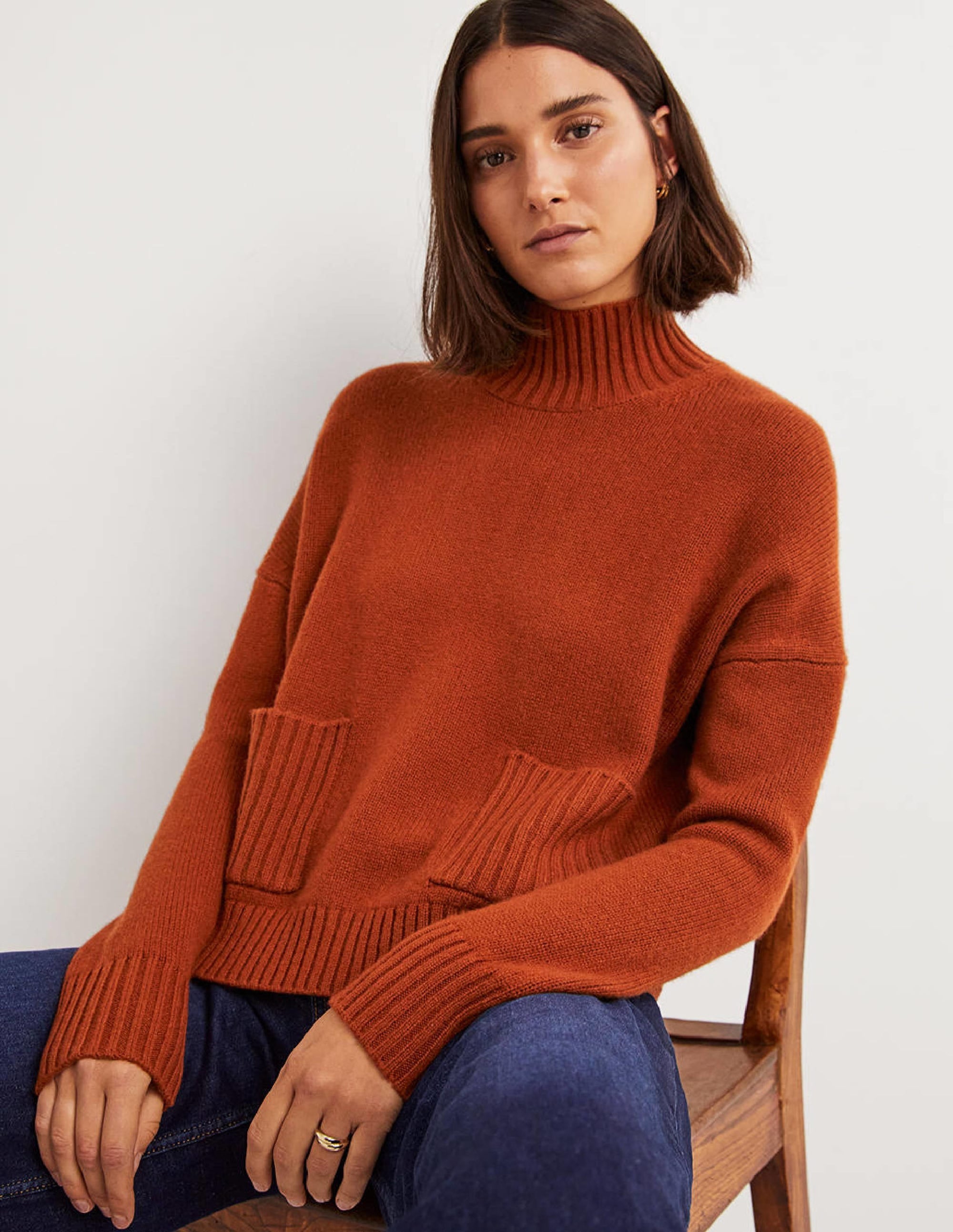 Cashmere High Neck Jumper-Copper Red - Image 1