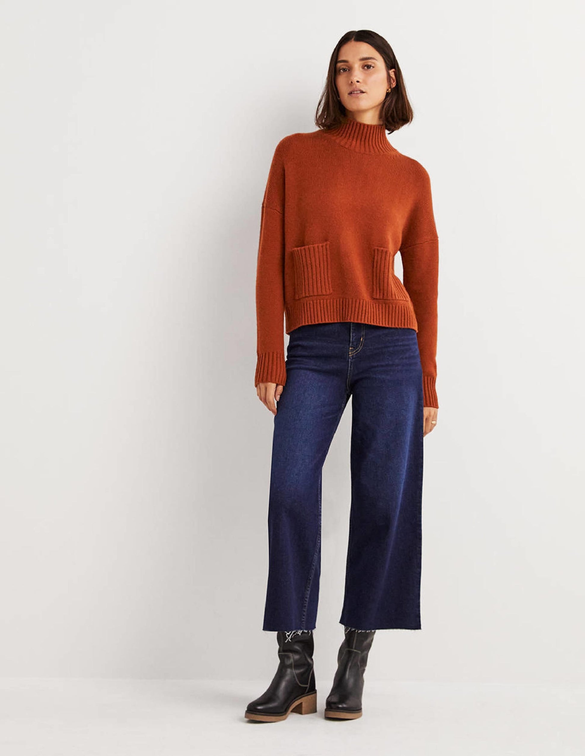 Cashmere High Neck Jumper-Copper Red-3