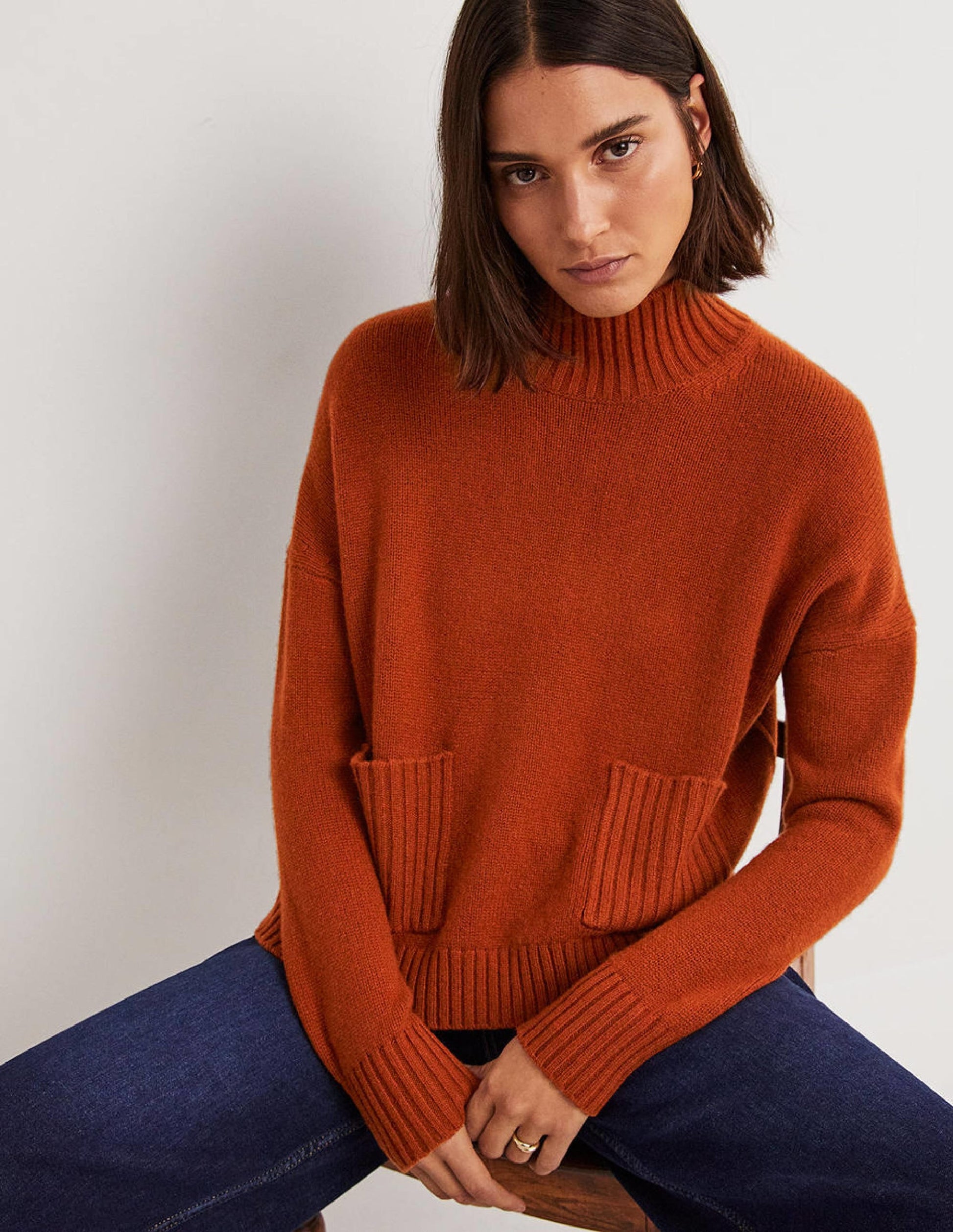 Cashmere High Neck Jumper-Copper Red-4