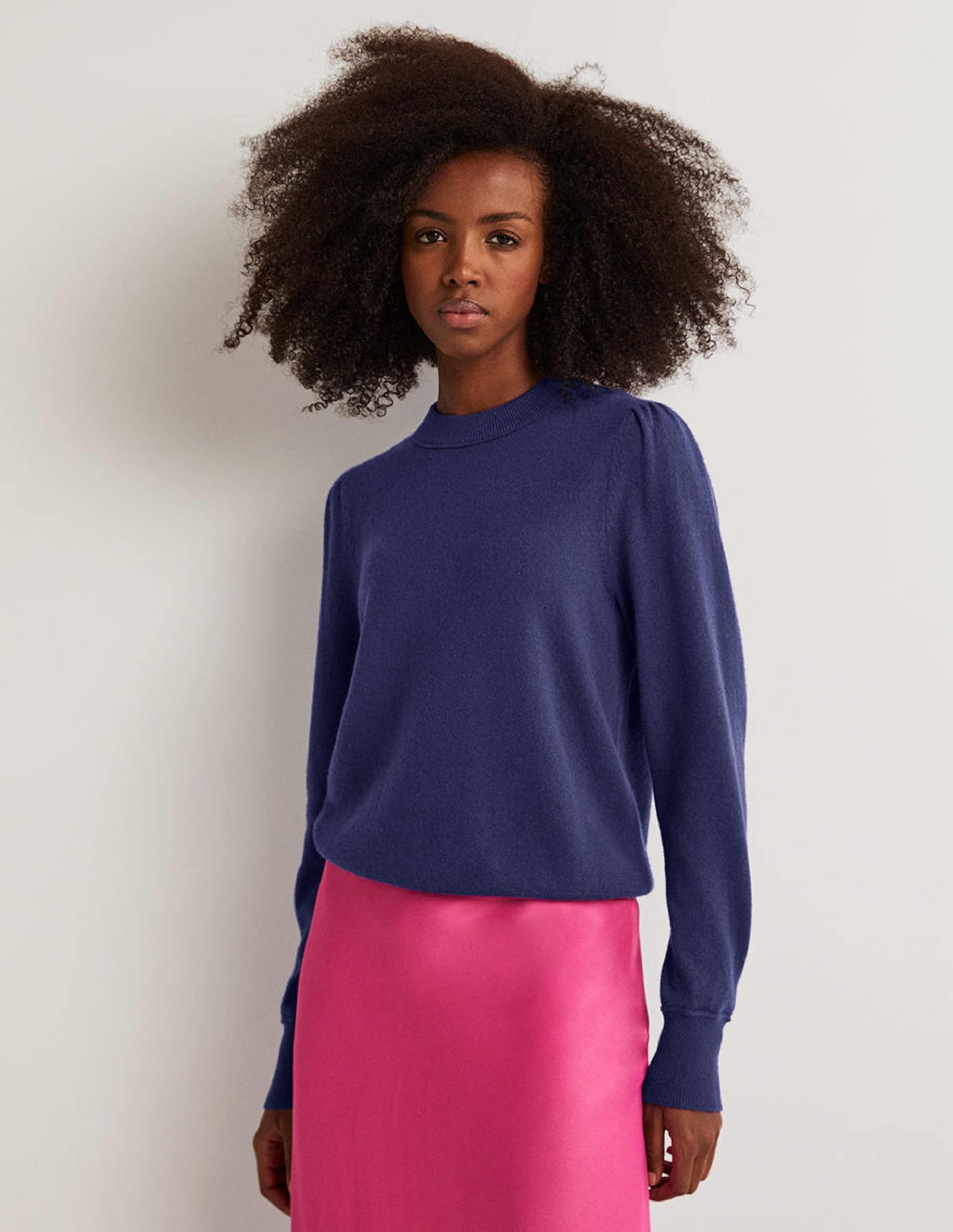 Cashmere Puff Shoulder Jumper-Navy - Image 1