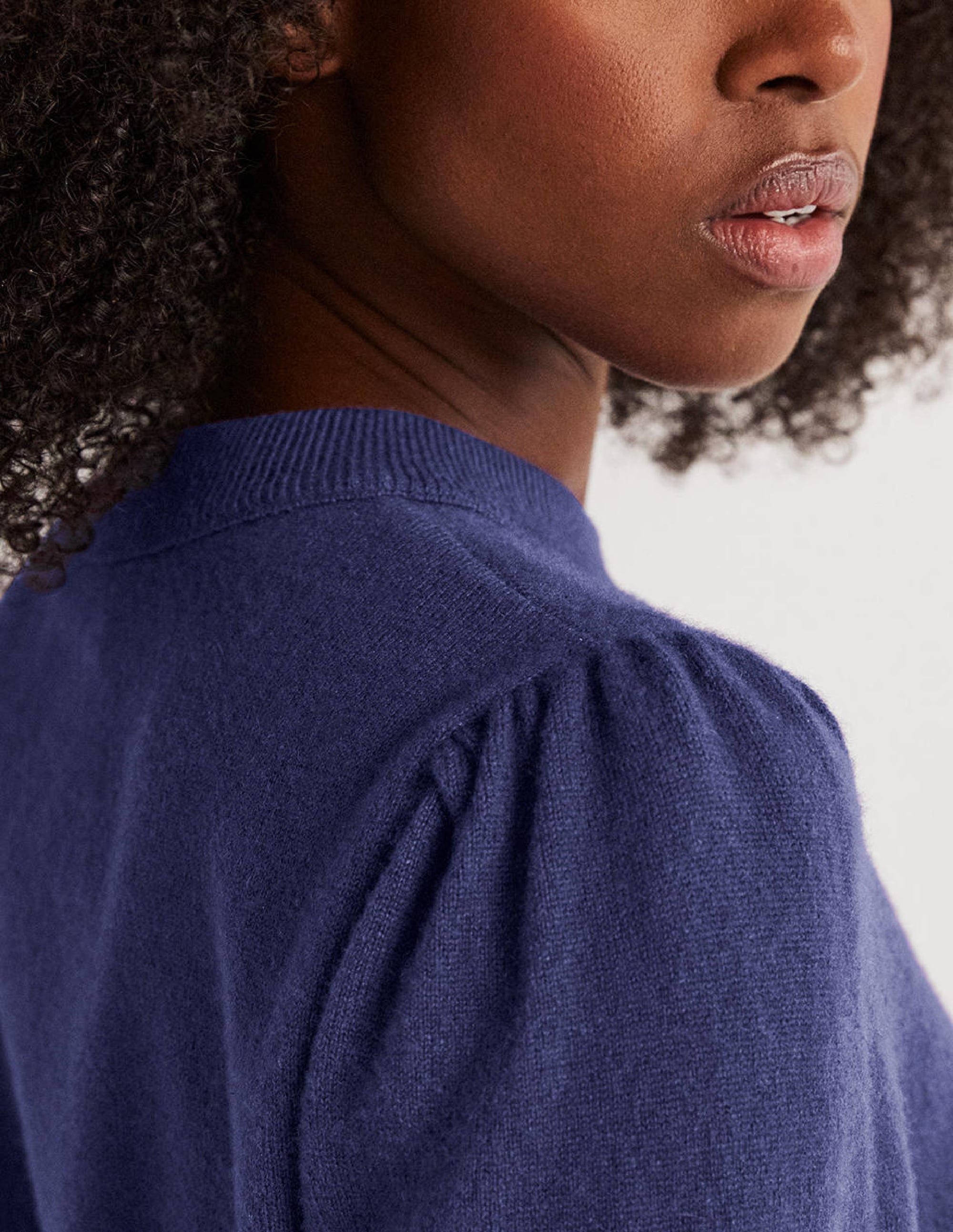Cashmere Puff Shoulder Jumper-Navy - Image 2