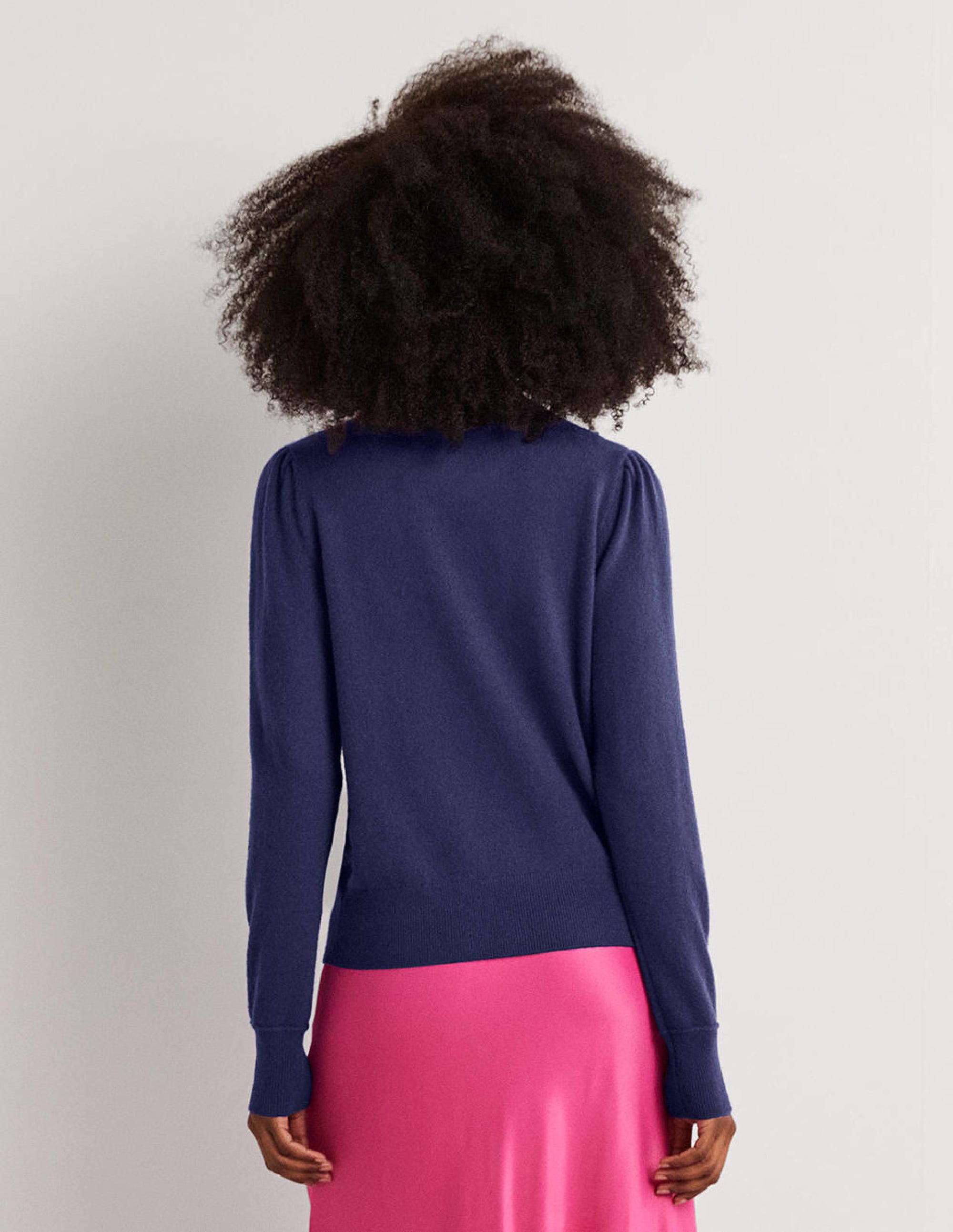 Cashmere Puff Shoulder Jumper-Navy - Image 3
