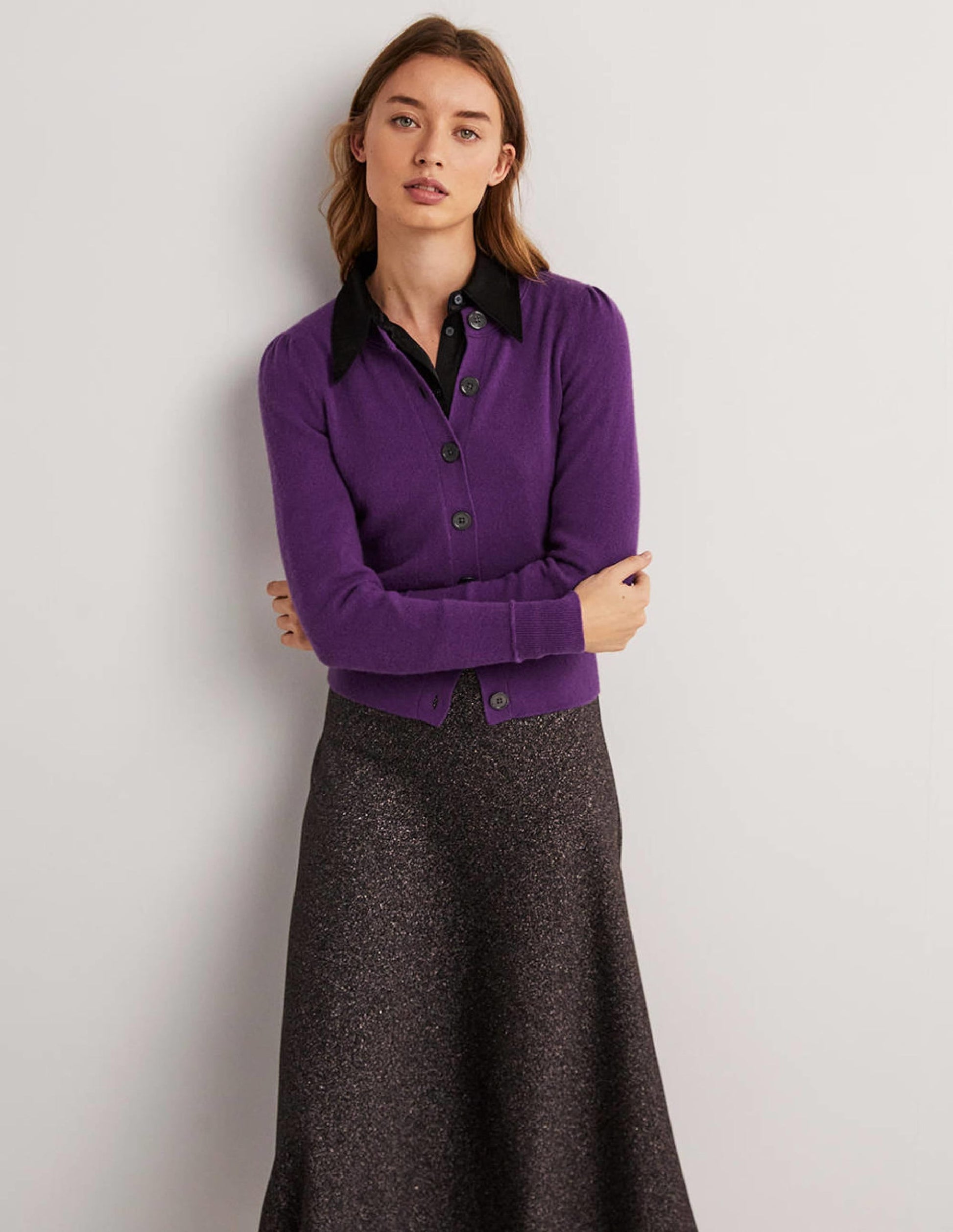 Cashmere Crew Neck Cardigan-Imperial Purple-1