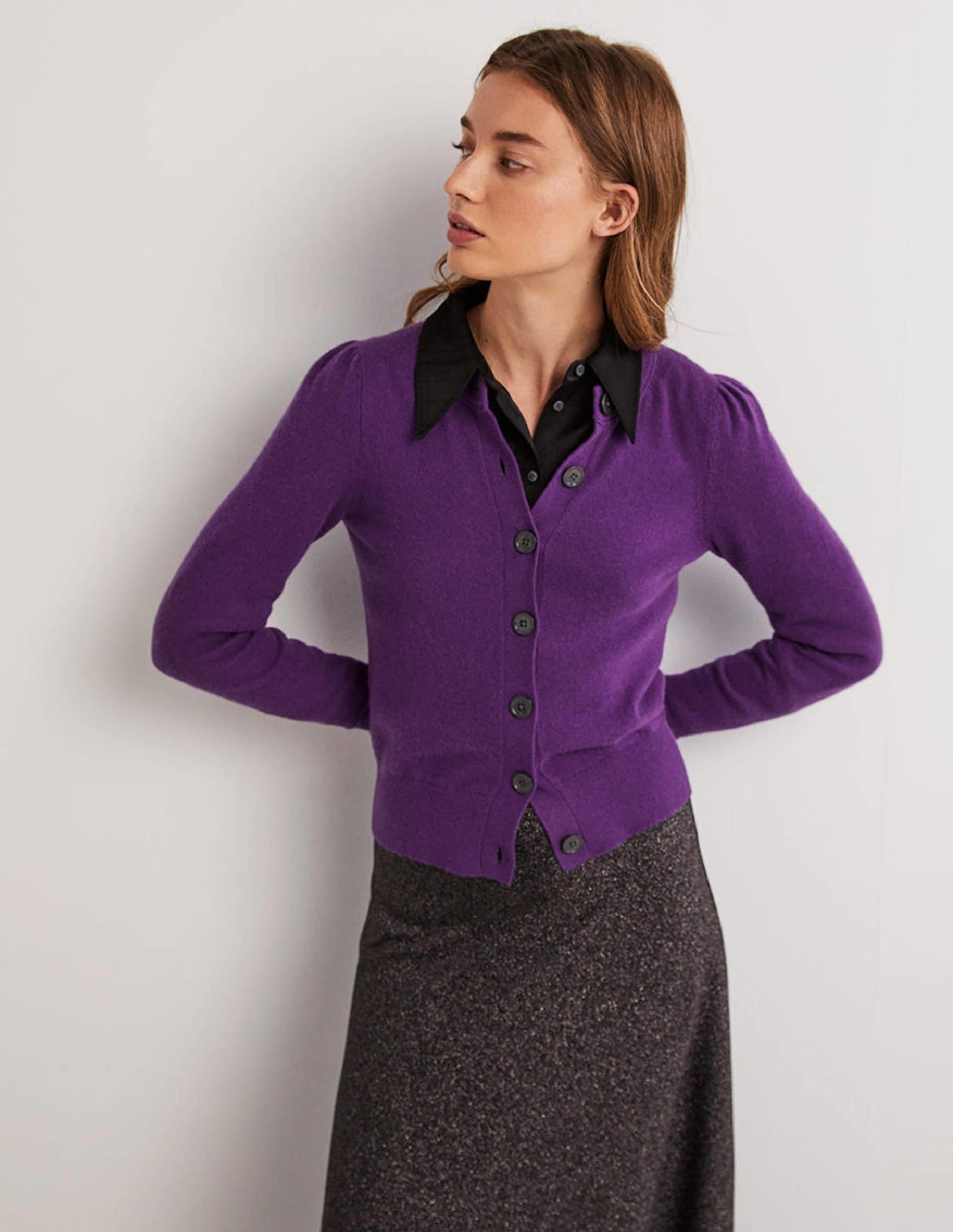 Cashmere Crew Neck Cardigan-Imperial Purple-4