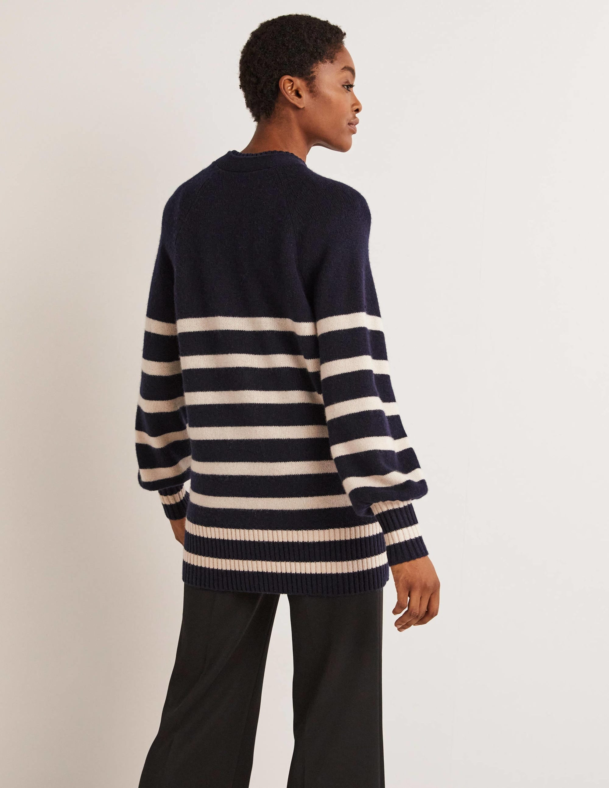 Long Cashmere Cardigan-Navy, Chinchilla Stripe - Image 3