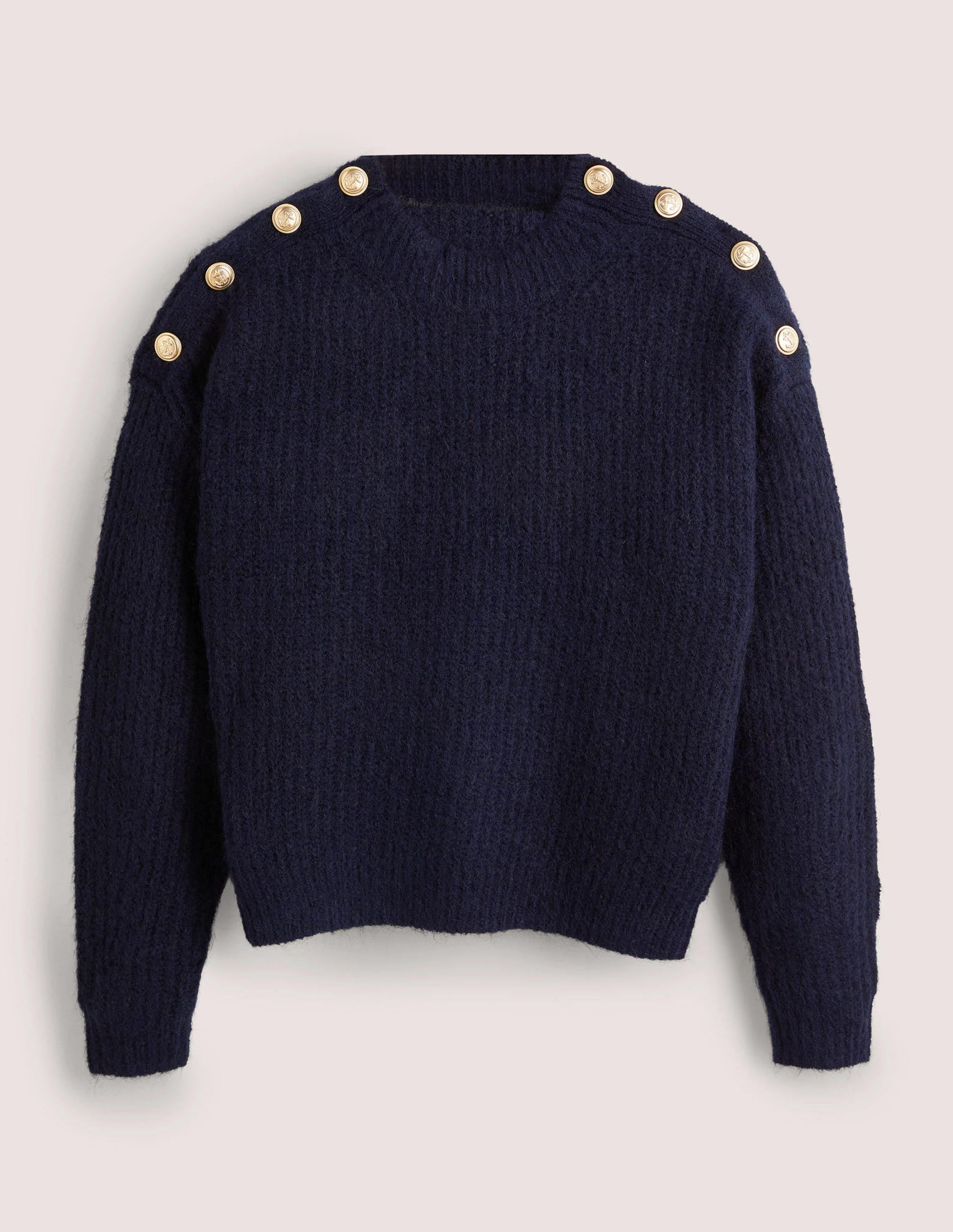 Fluffy Ribbed Button Jumper-Navy-6