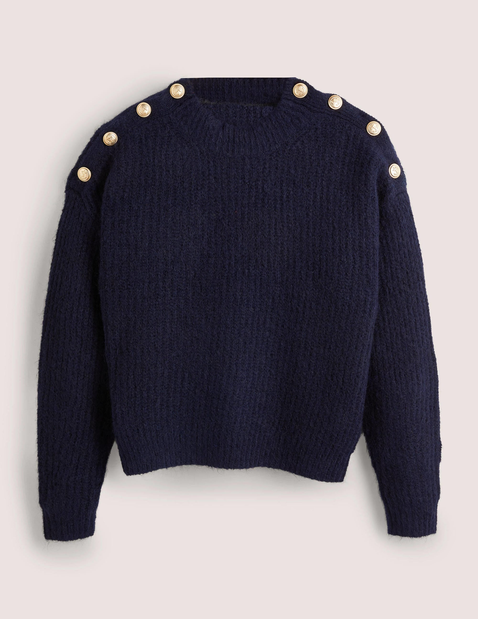 Fluffy Ribbed Button Jumper-Navy - Image 6