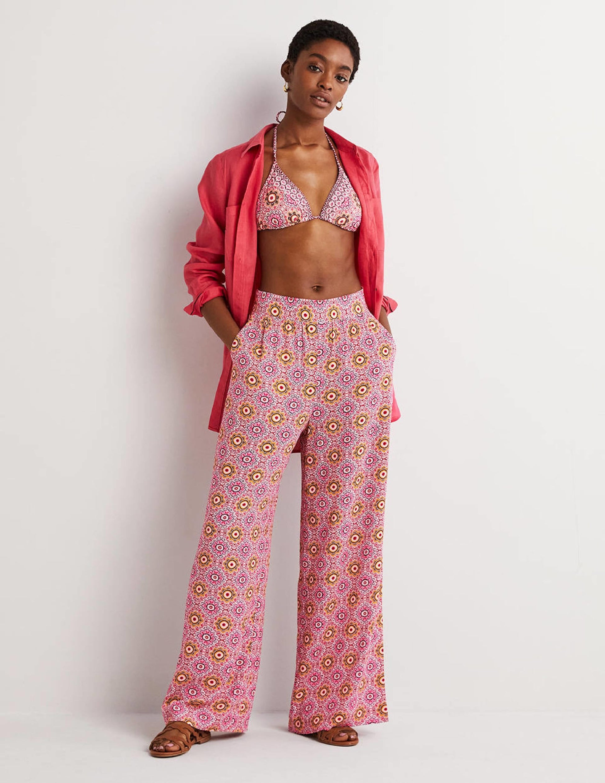 Grace Crinkle Wide Leg Trouser-Milkshake, Paradise Garden-1