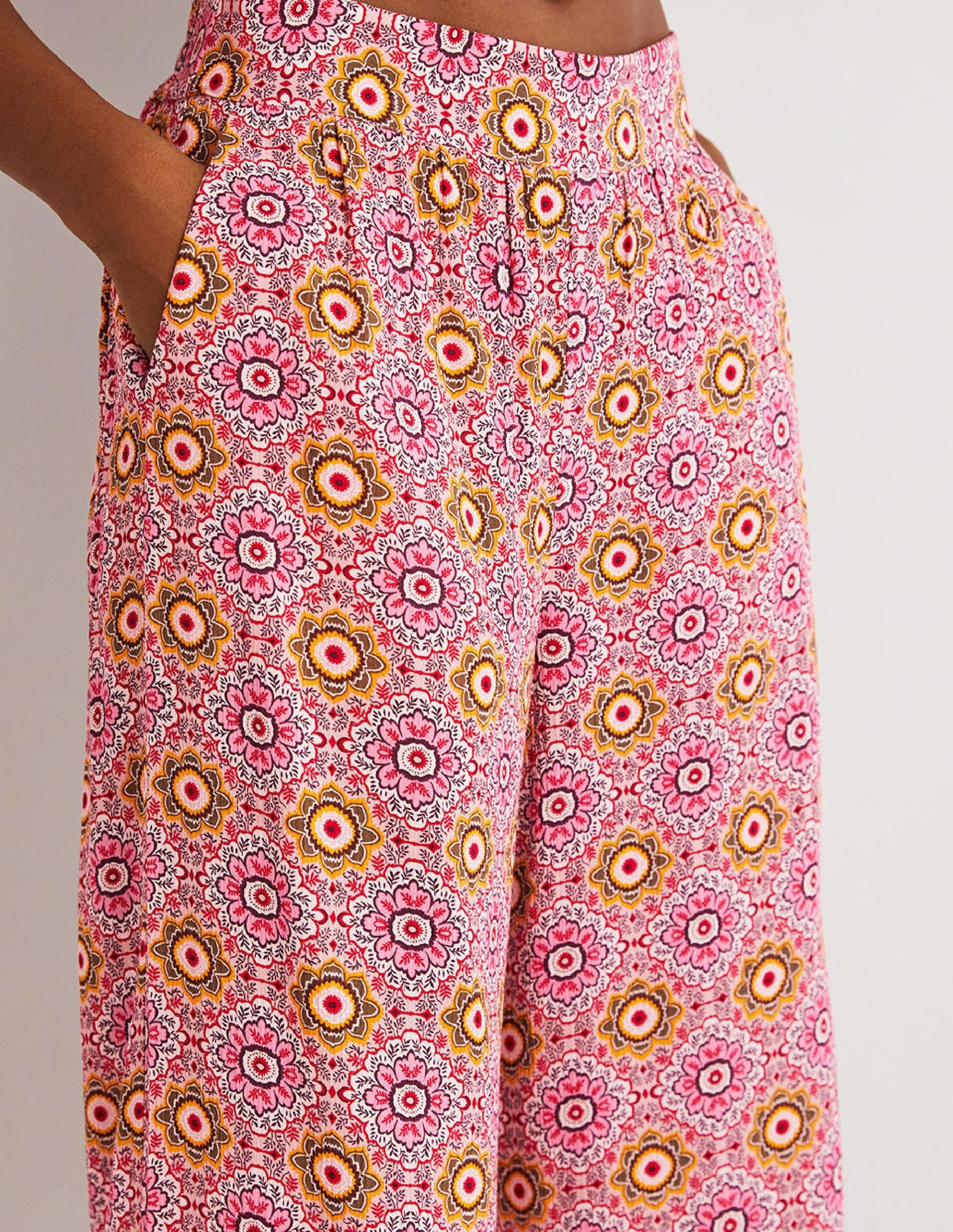 Grace Crinkle Wide Leg Trouser-Milkshake, Paradise Garden - Image 4