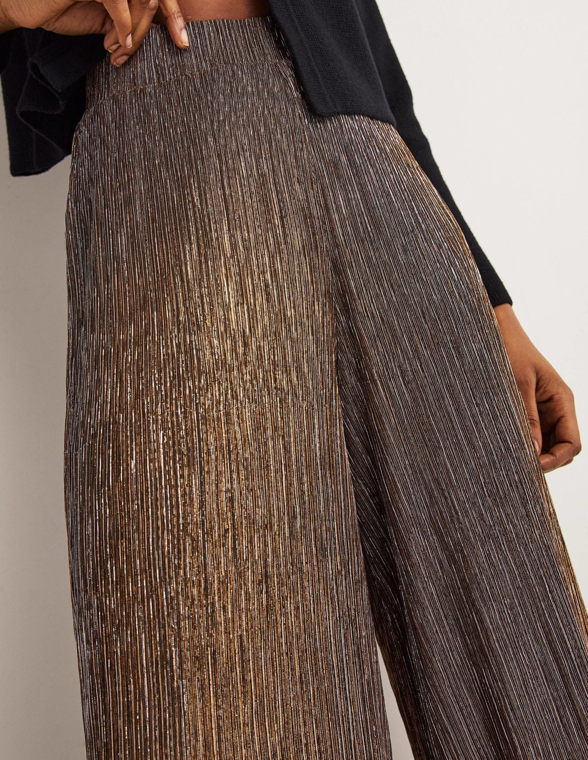 Metallic Party Trousers-Gold, Black Lurex-2