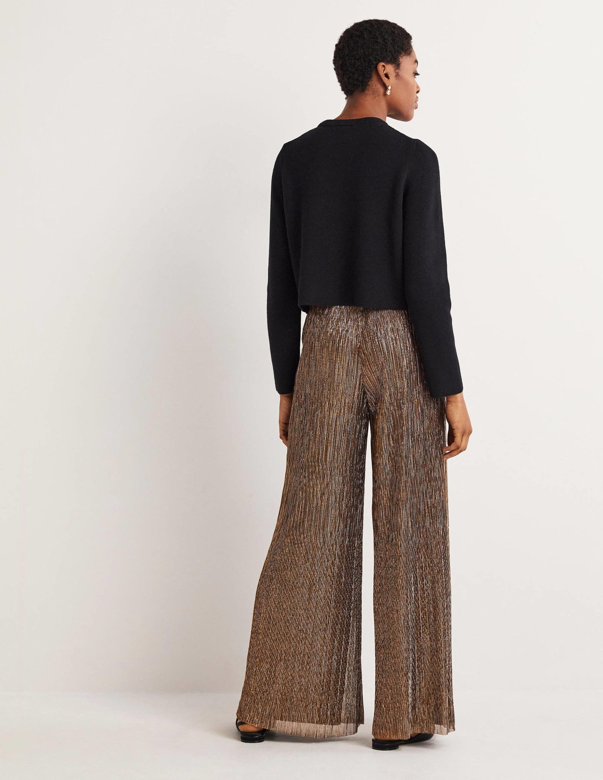 Metallic Party Trousers-Gold, Black Lurex-3