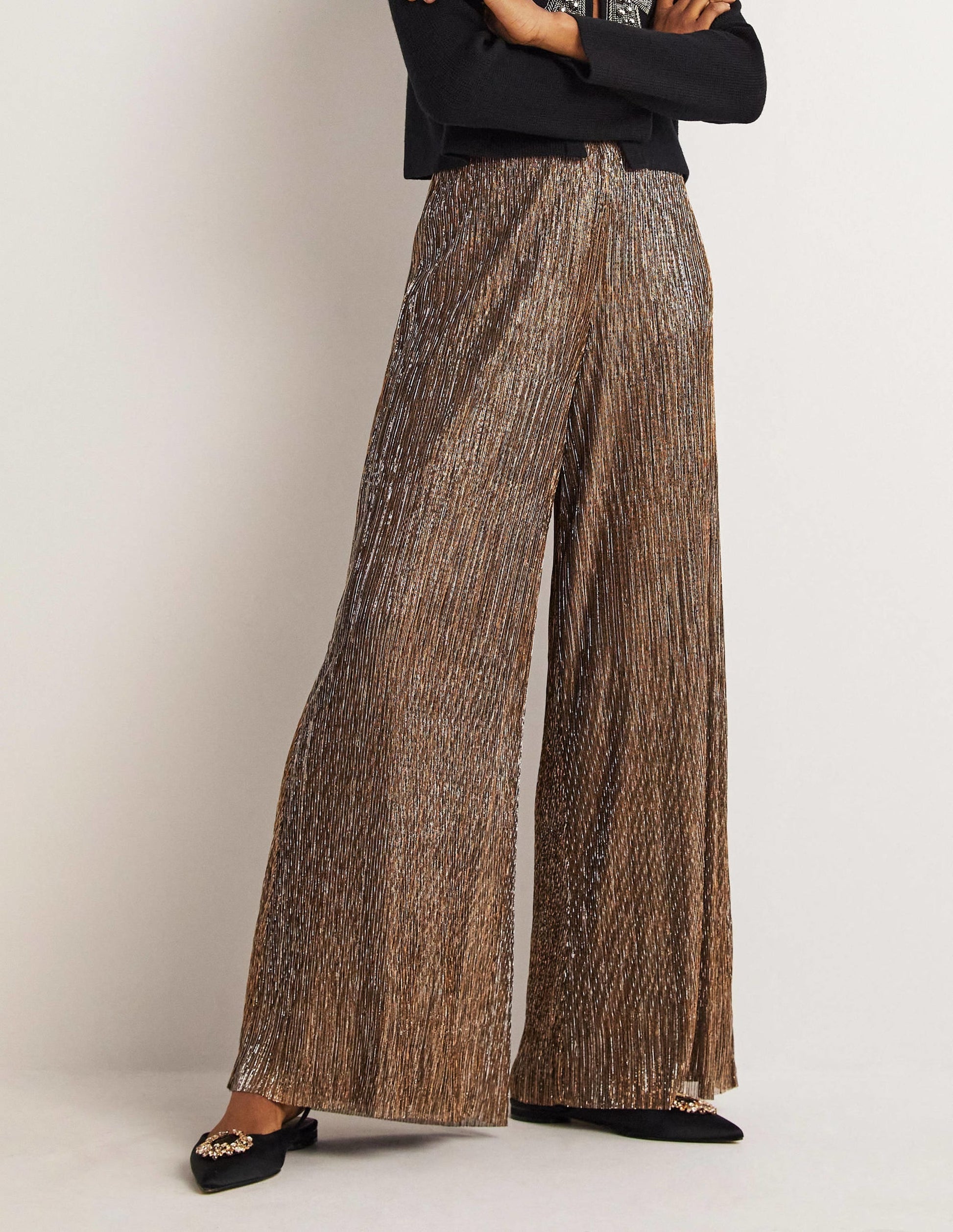 Metallic Party Trousers-Gold, Black Lurex-4