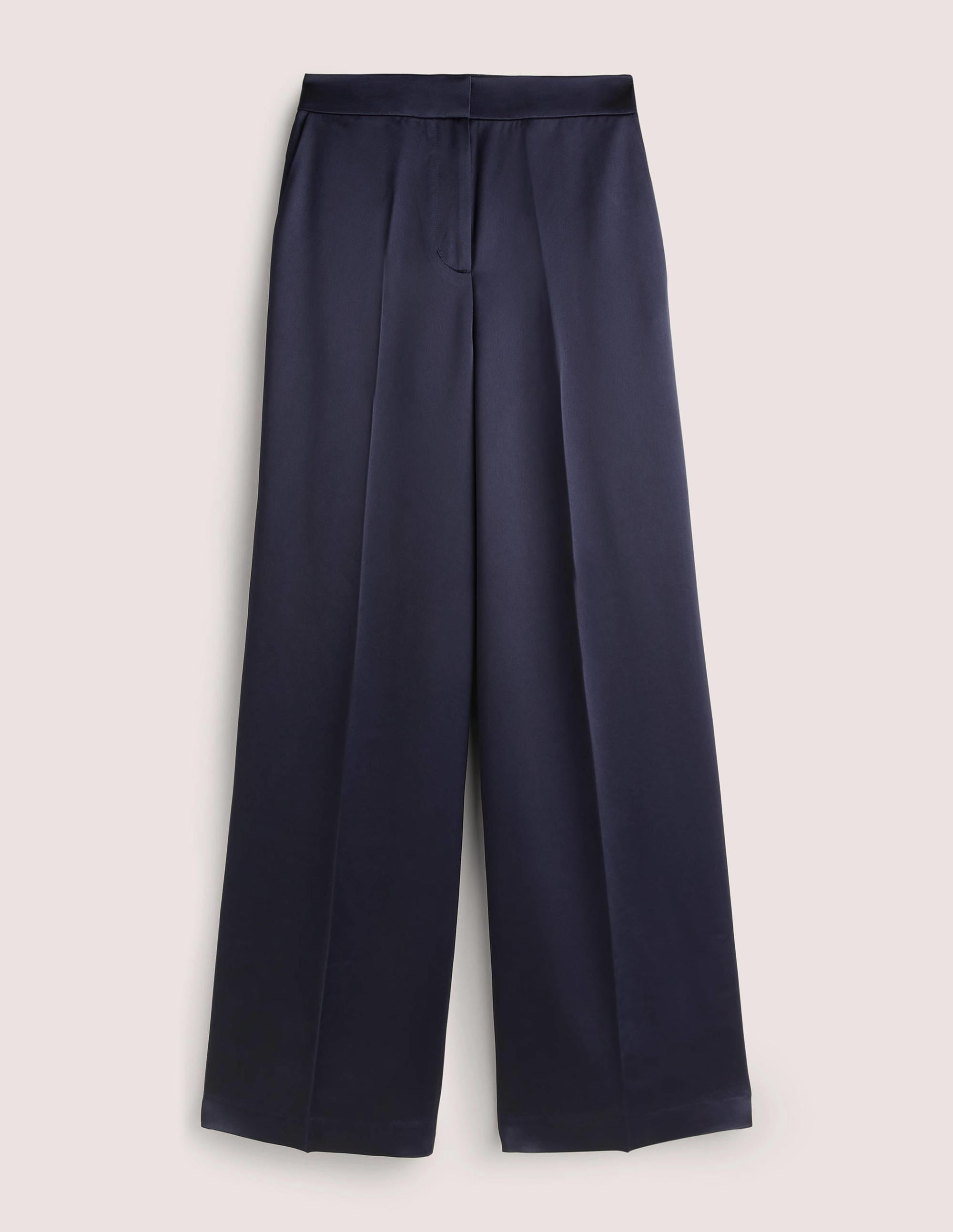 Wide Leg Satin Trousers-Navy Satin - Image 6