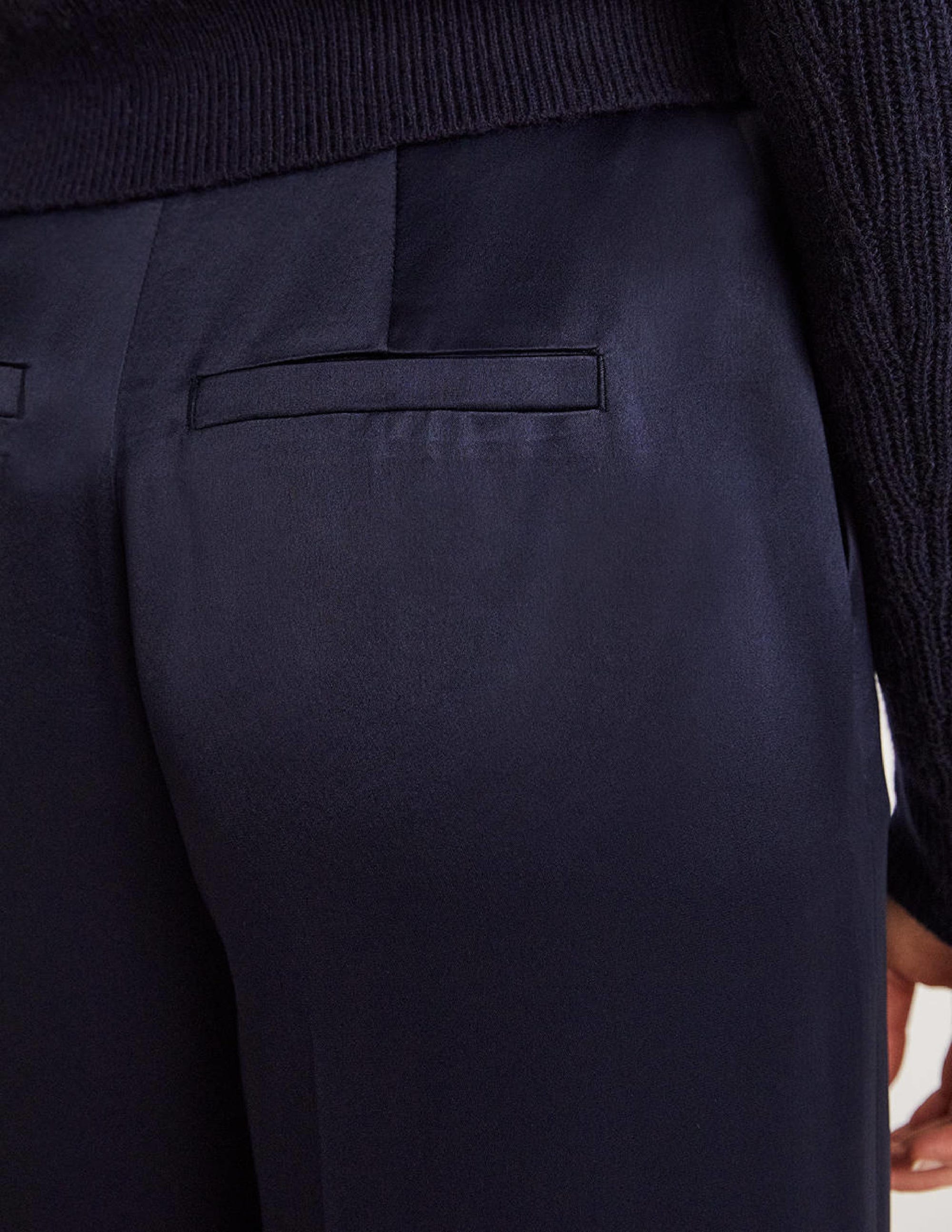 Wide Leg Satin Trousers-Navy Satin - Image 5