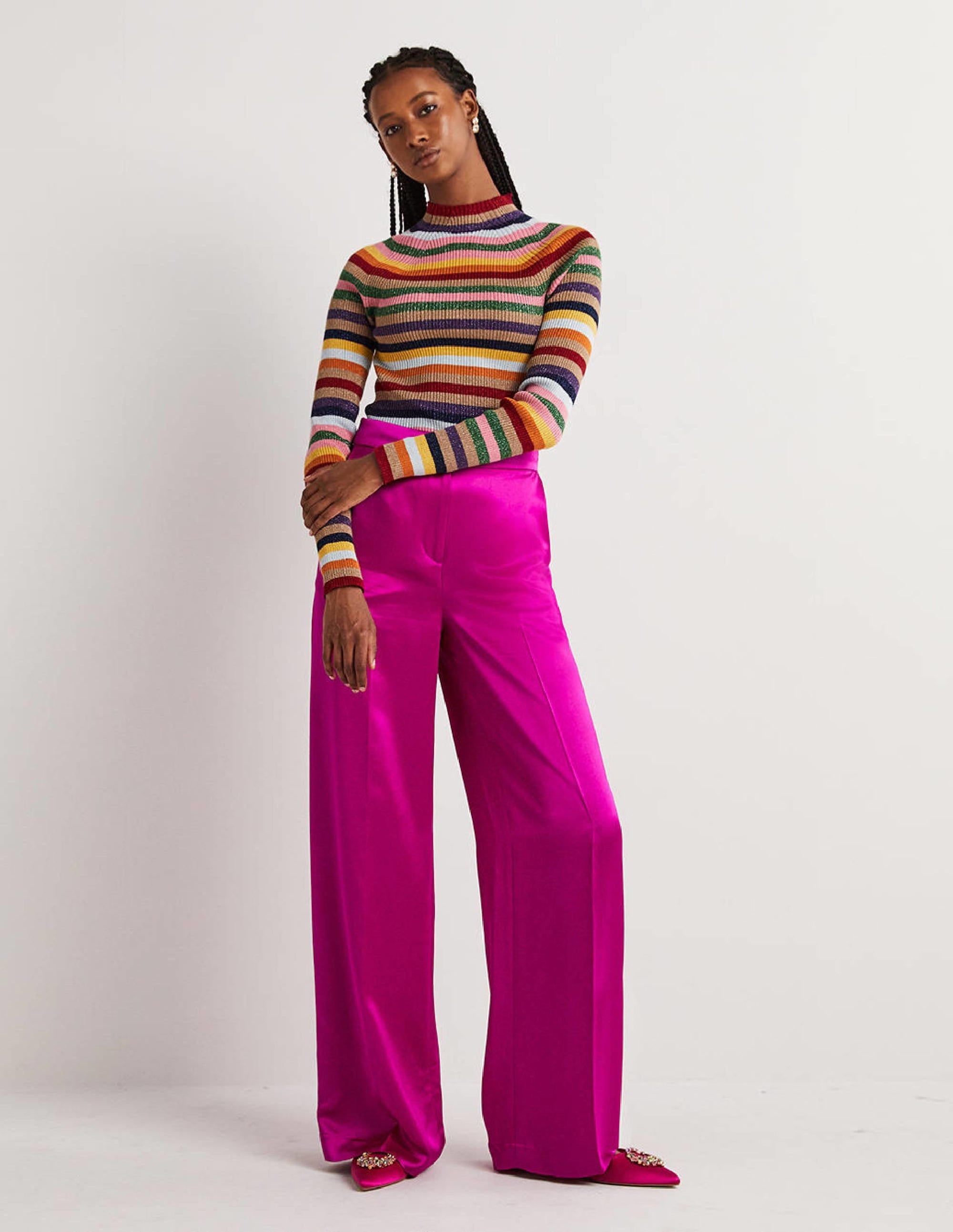 Wide Leg Satin Trousers-Fuchsia Satin - Image 1