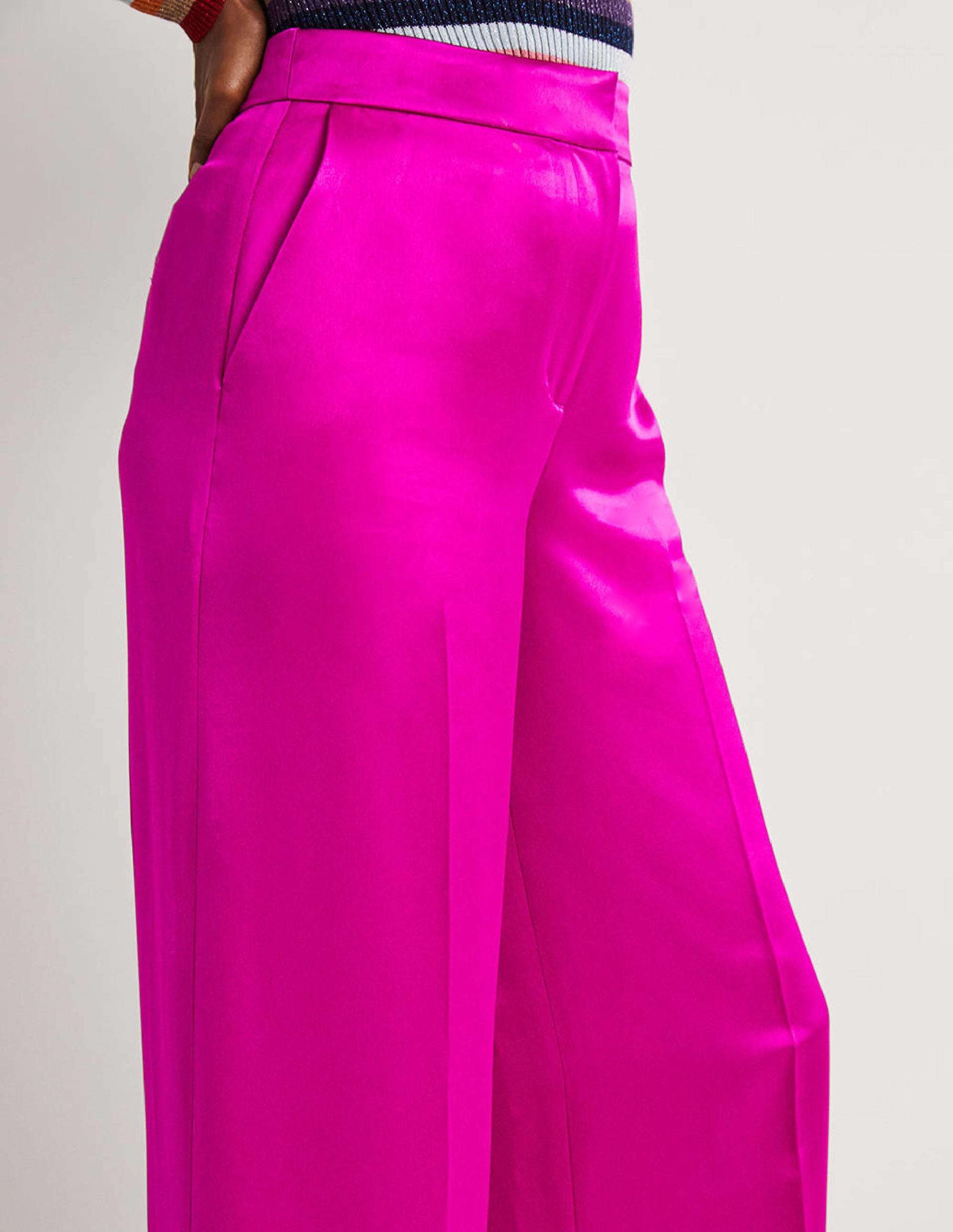 Wide Leg Satin Trousers-Fuchsia Satin - Image 2
