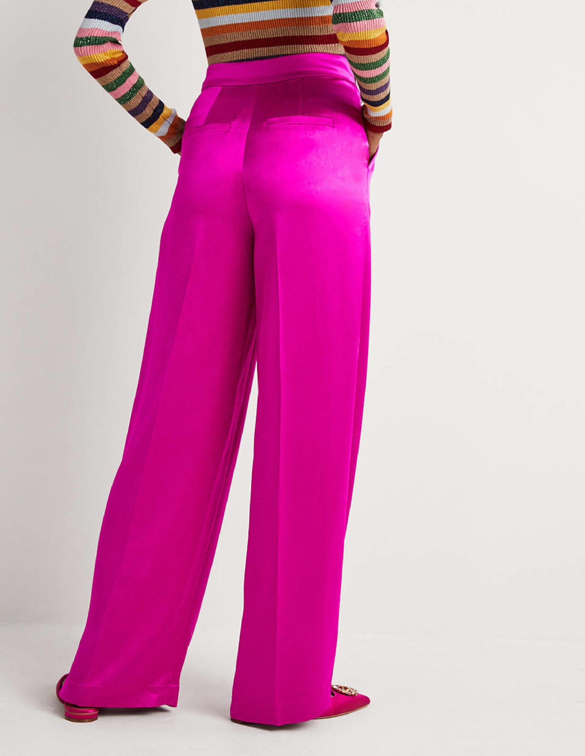 Wide Leg Satin Trousers-Fuchsia Satin-3