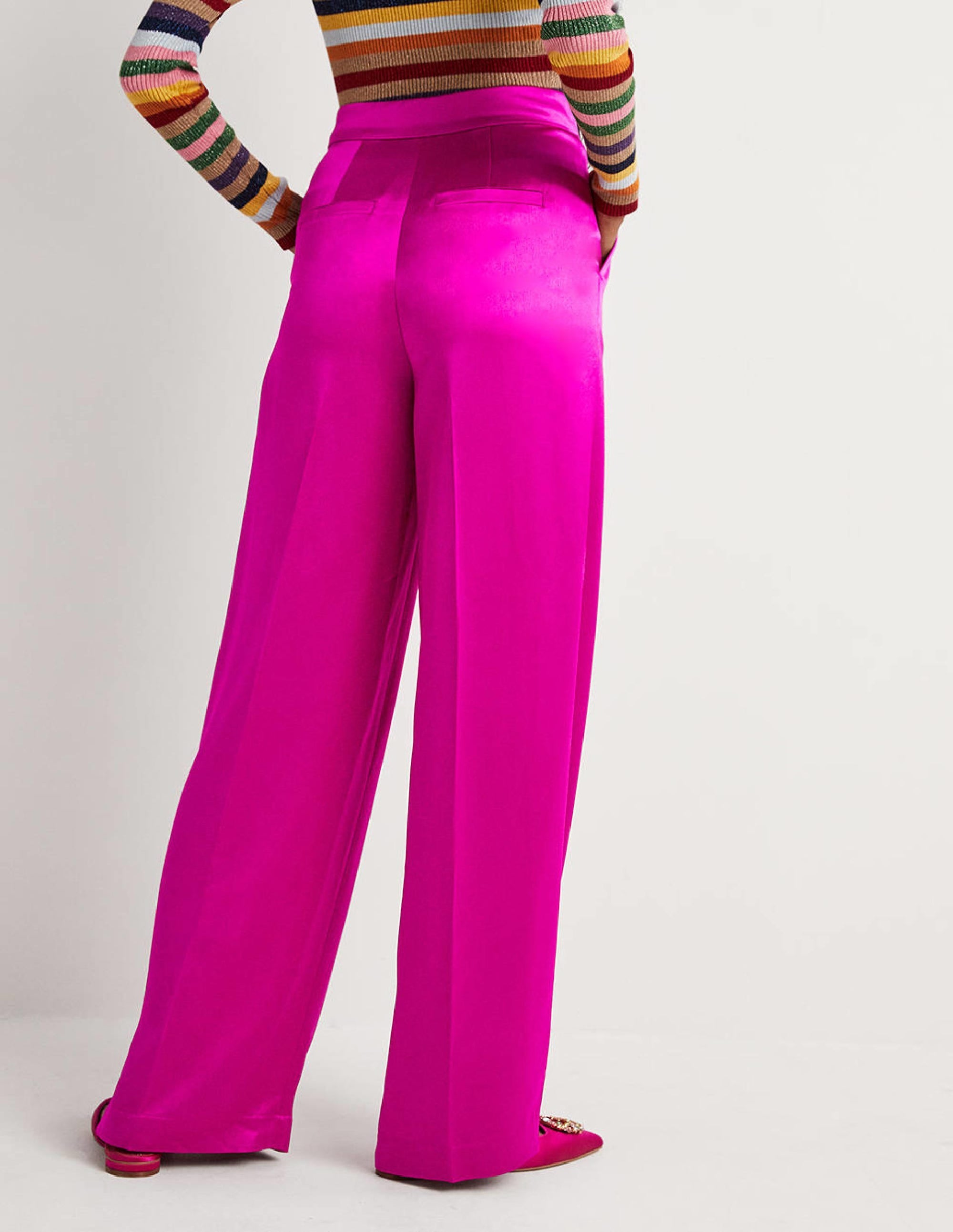 Wide Leg Satin Trousers-Fuchsia Satin - Image 3