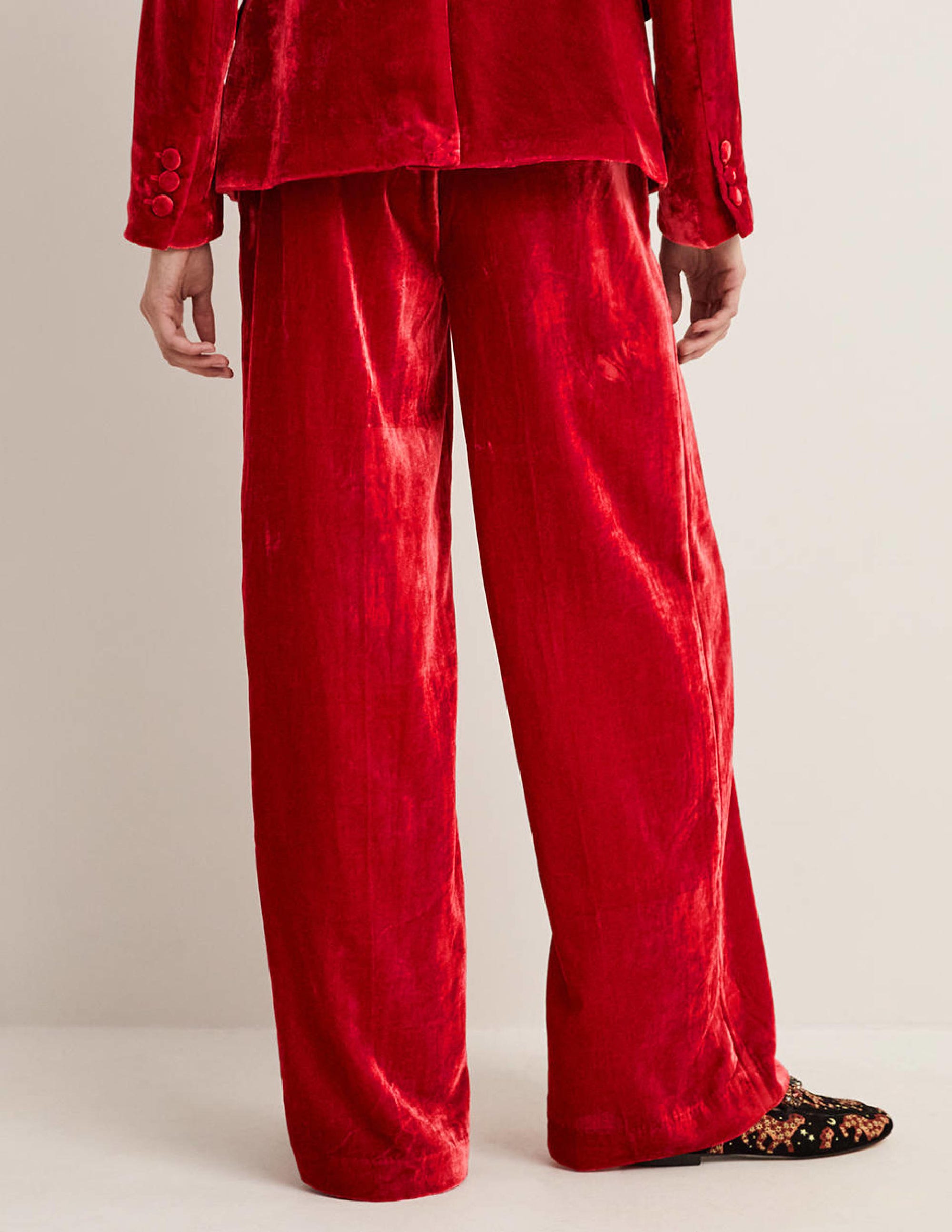 Red Velvet Wide-Leg Trousers-Red Velvet - Image 3
