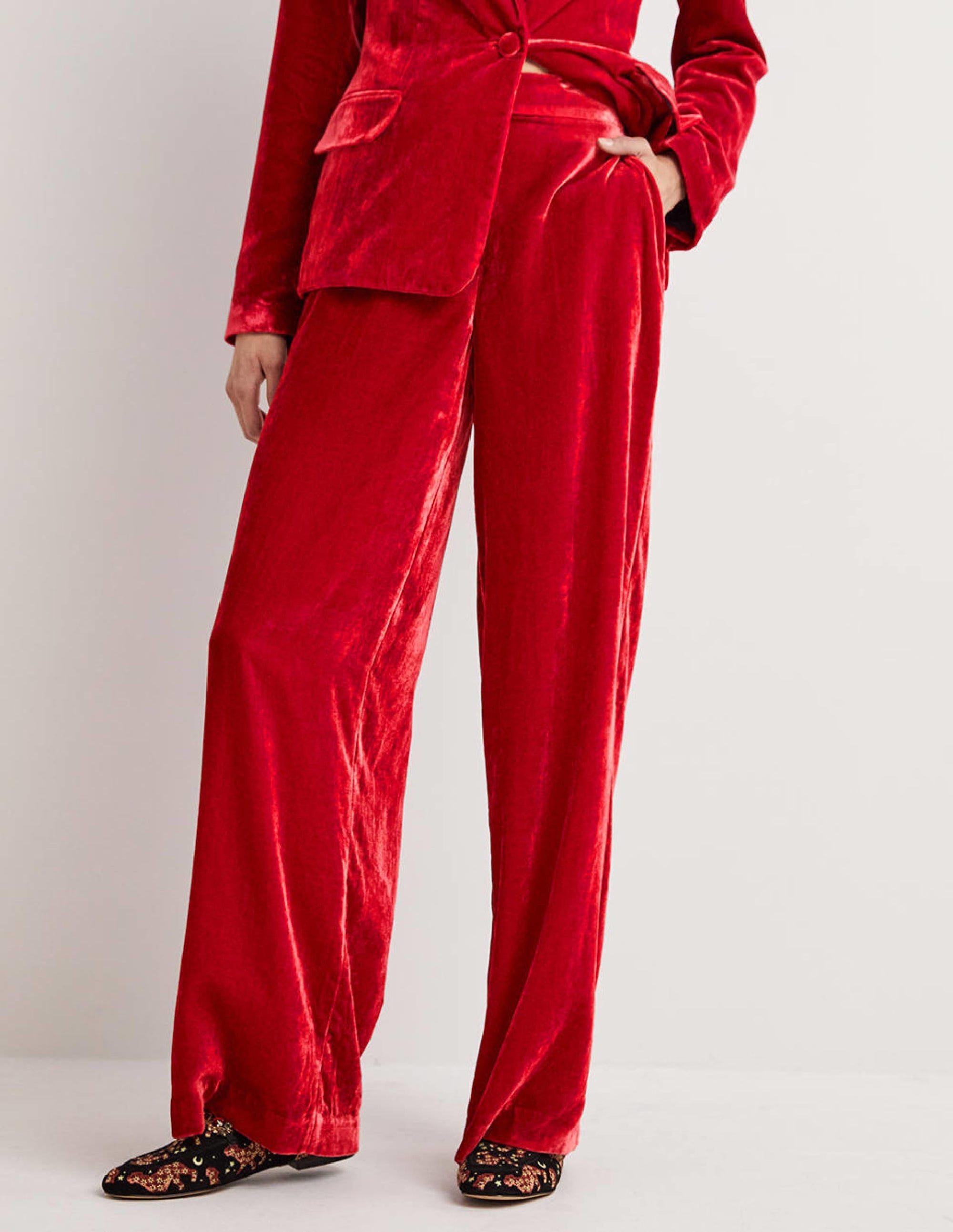 Red Velvet Wide-Leg Trousers-Red Velvet - Image 4