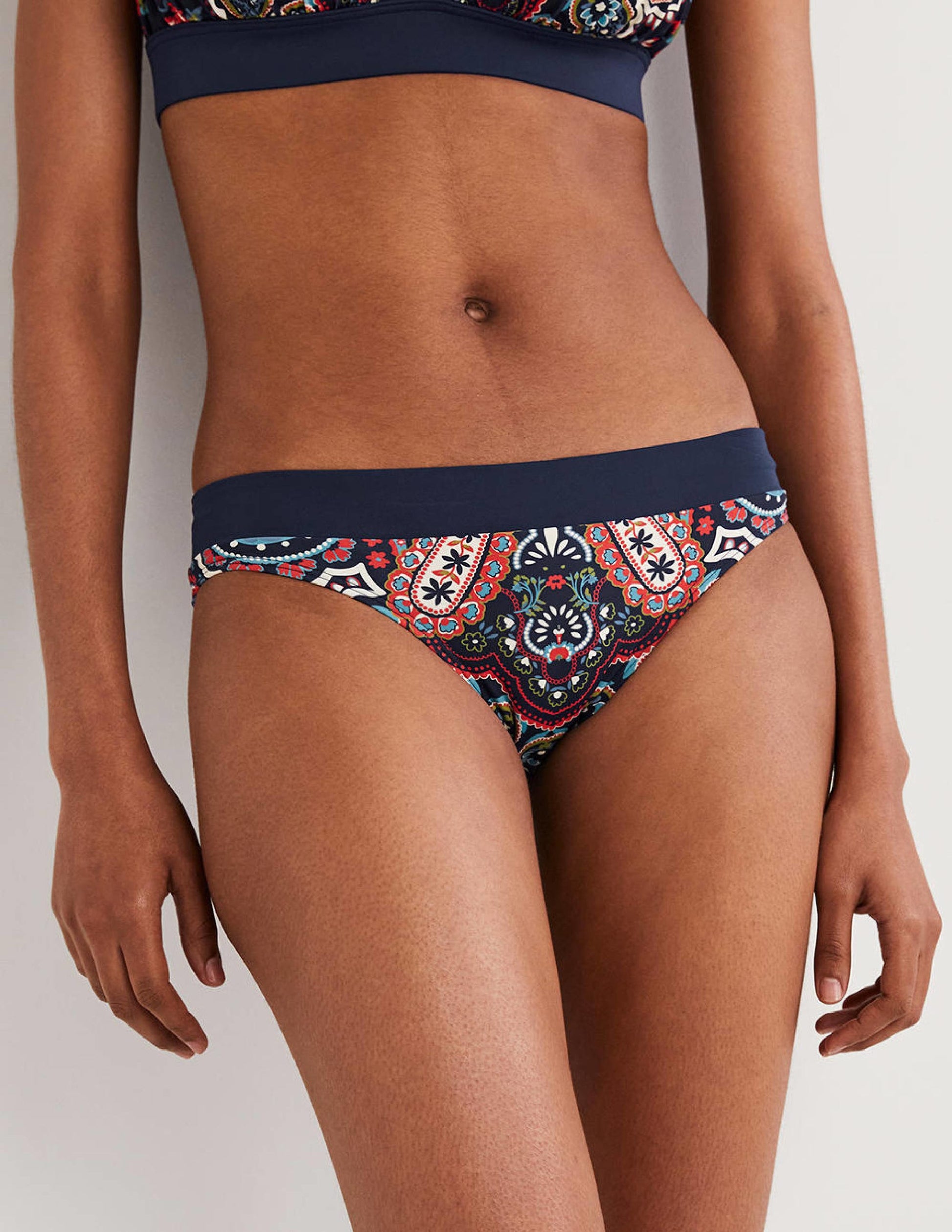 Ithaca Panel Bikini Bottoms-French Navy, Botanic Paisley-4