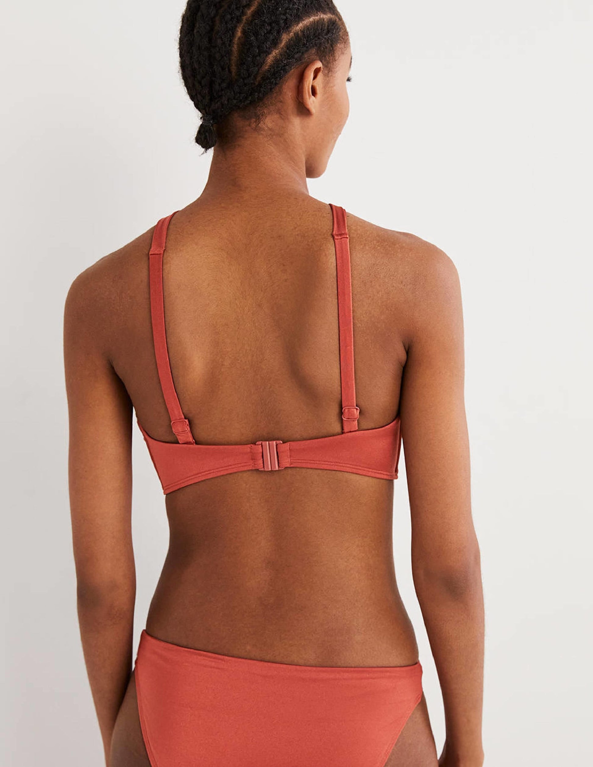 Ruched Halterneck Bikini Top-Chili Oil-3