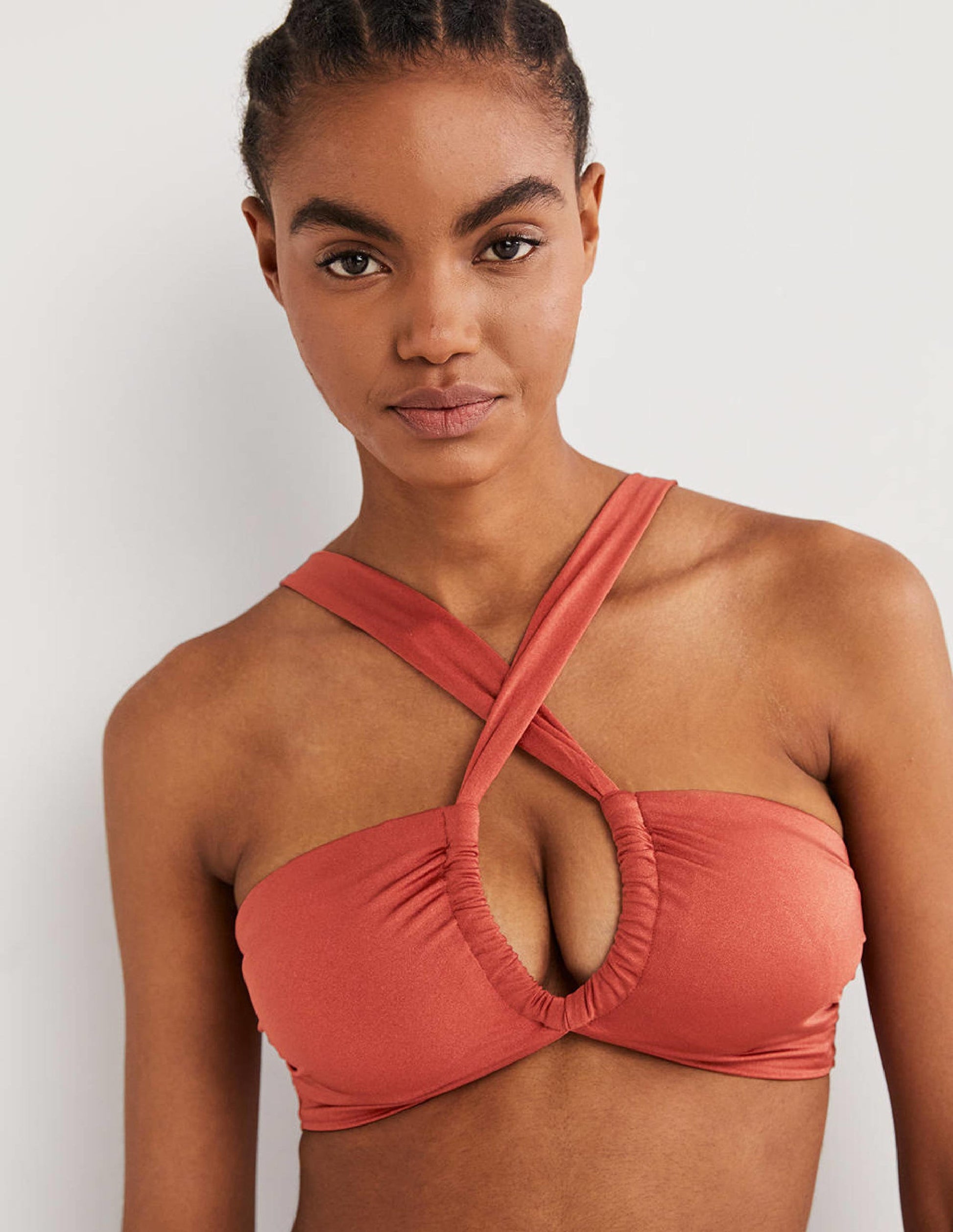 Ruched Halterneck Bikini Top-Chili Oil-4