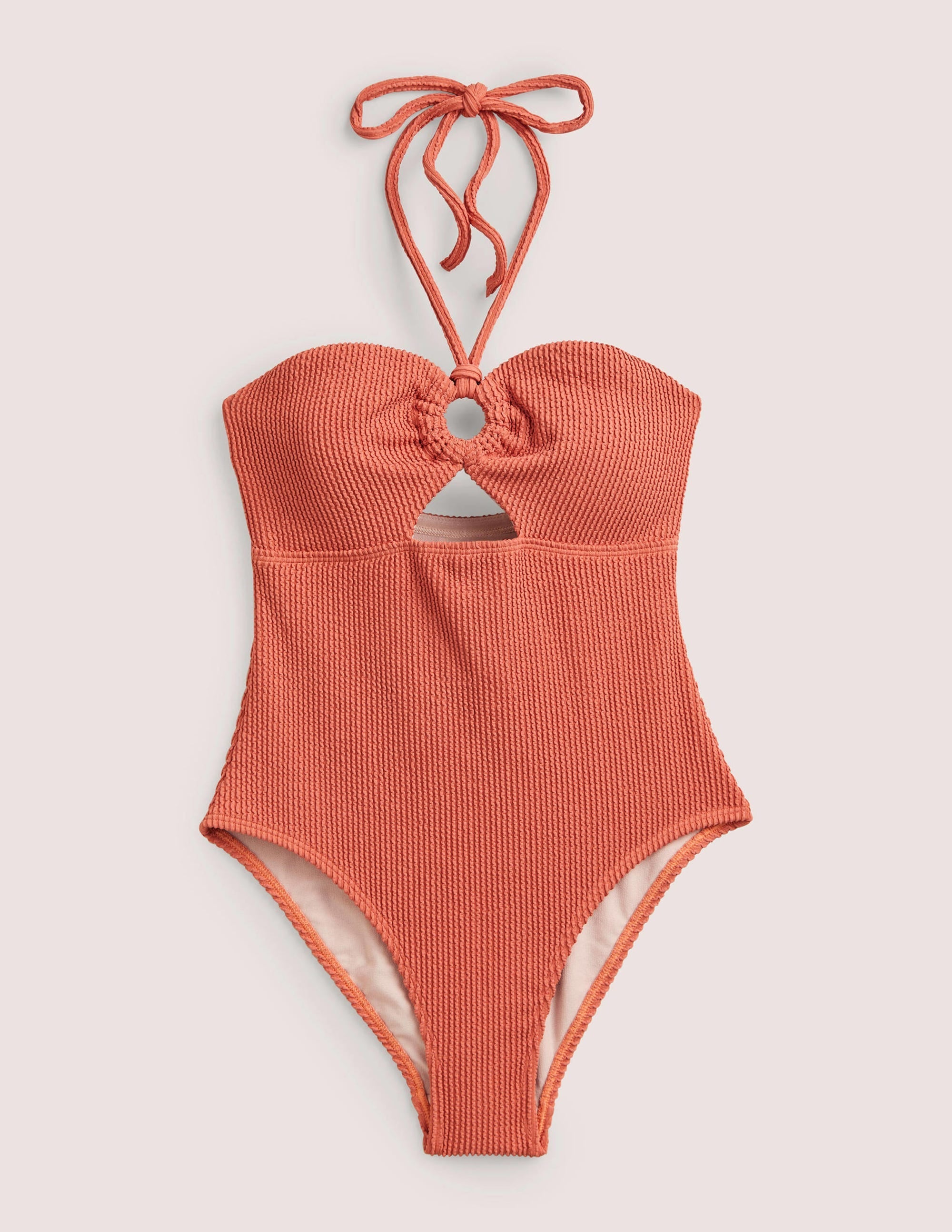 Cut Out Textured Swimsuit-Terracotta - Image 5