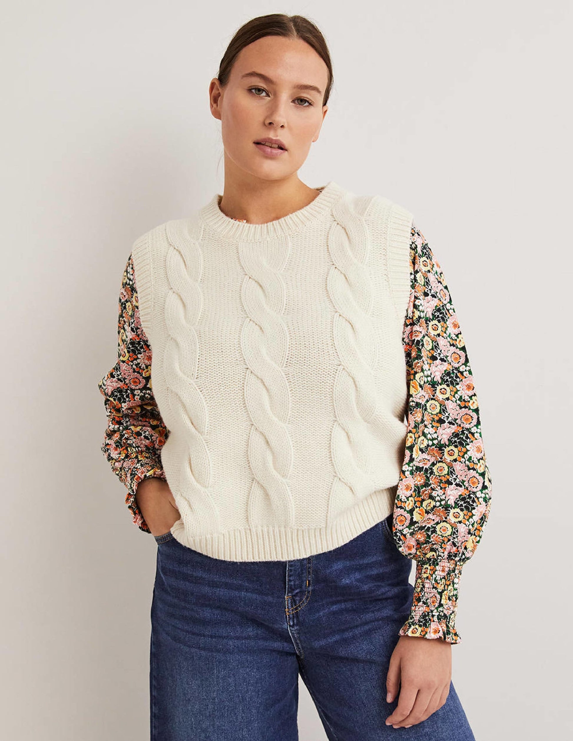 Notch Neck Smocked Frill Top-Almond Pink, Flora Illusion-5