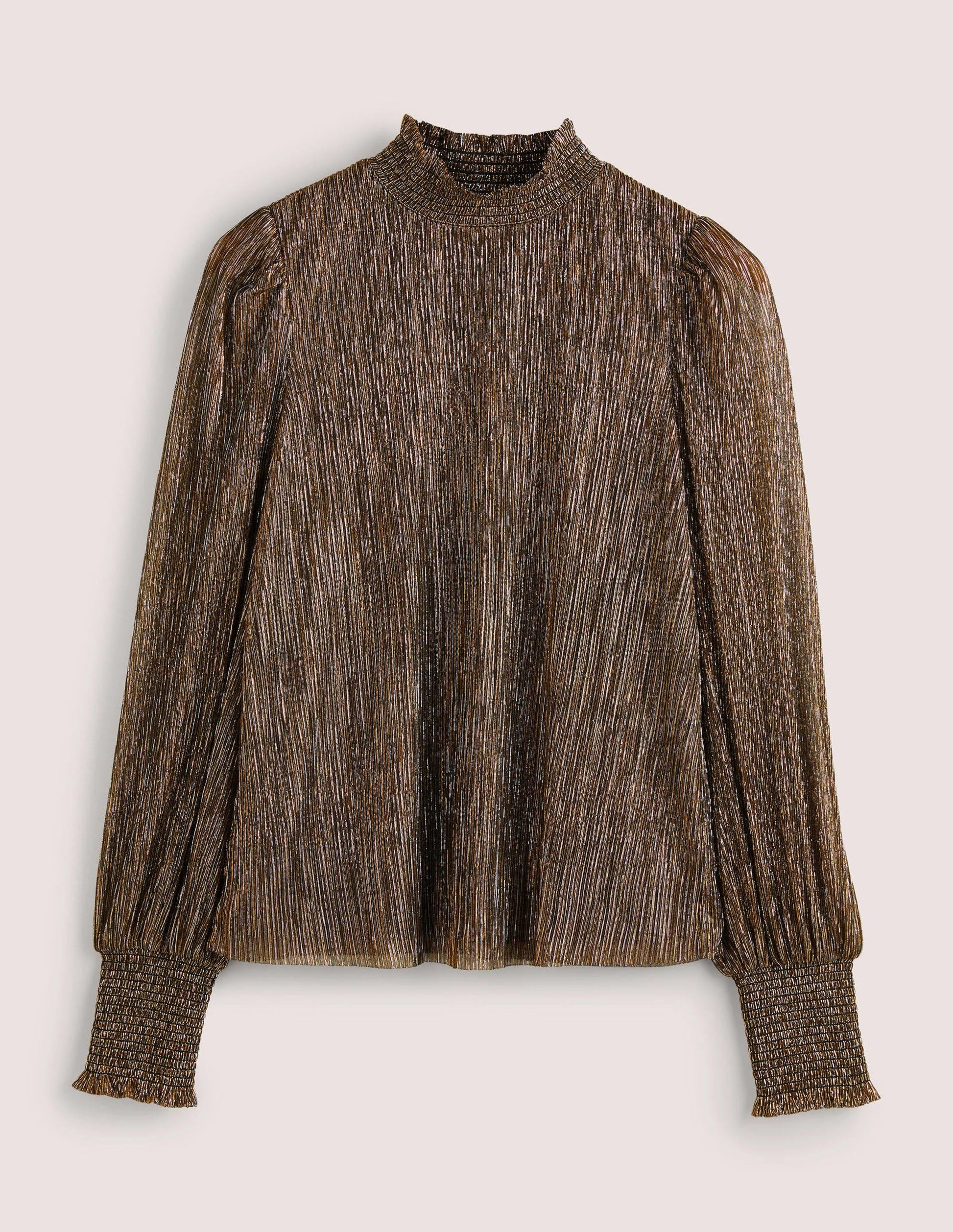Smocked High Neck Party Top-Metallic Shimmer Plisse-5