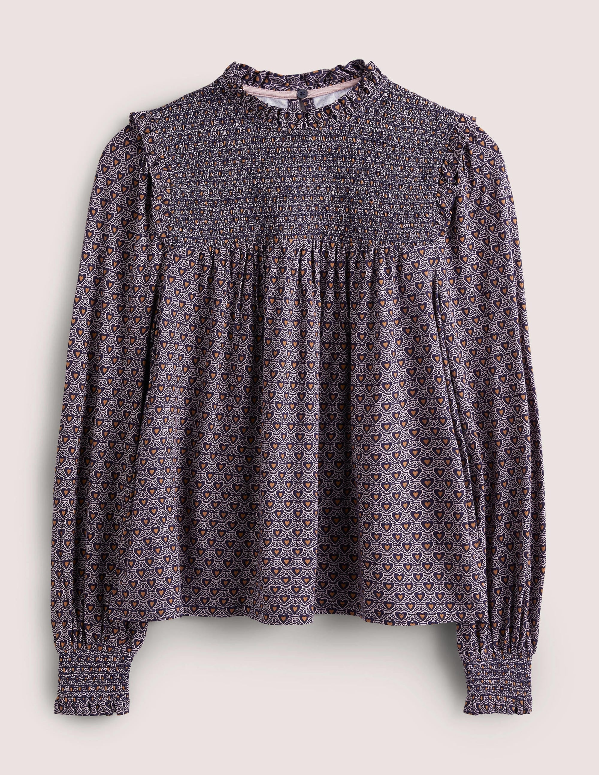 Smocked Yoke Top-French Navy, Dainty Heart - Image 6