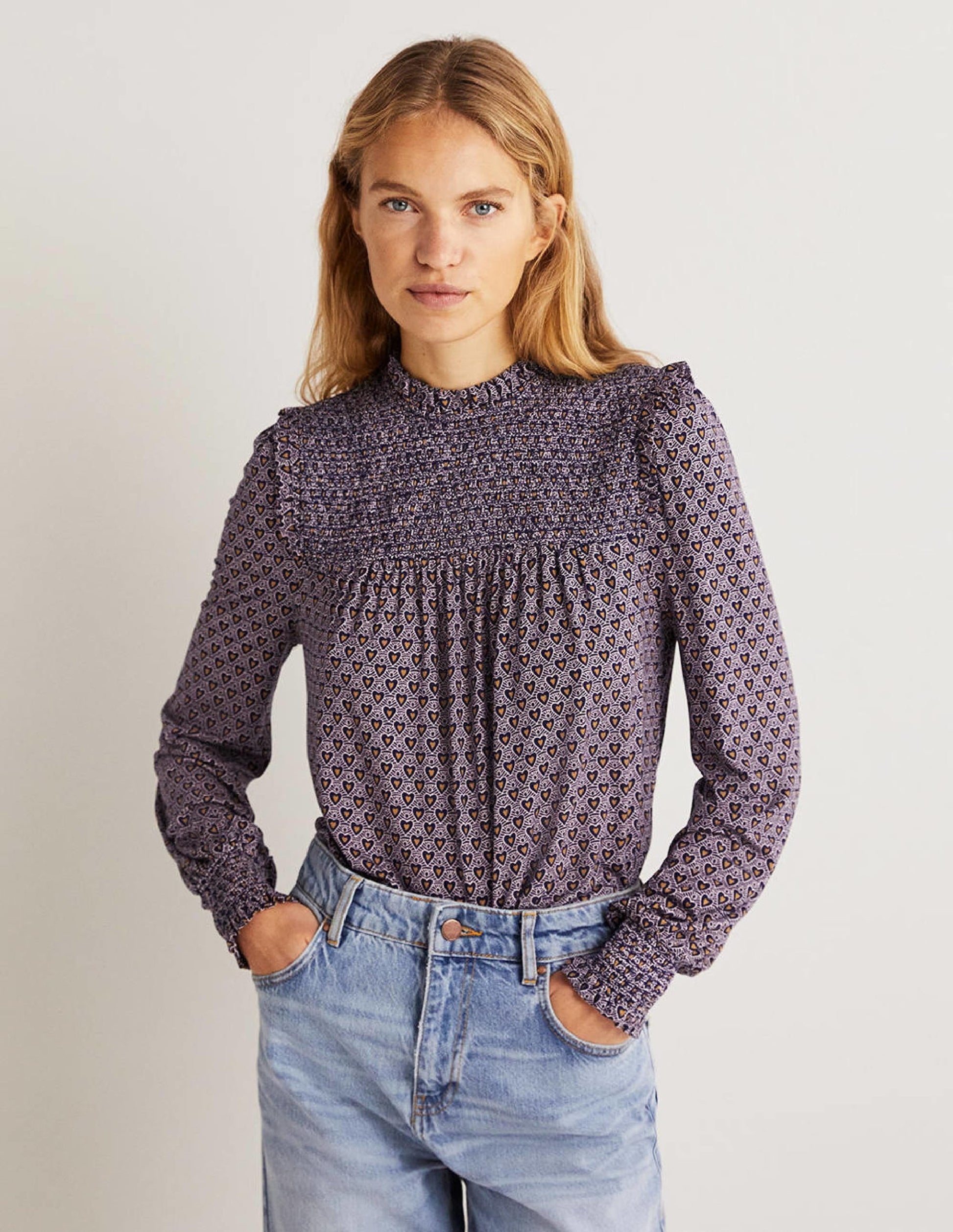 Smocked Yoke Top-French Navy, Dainty Heart-1