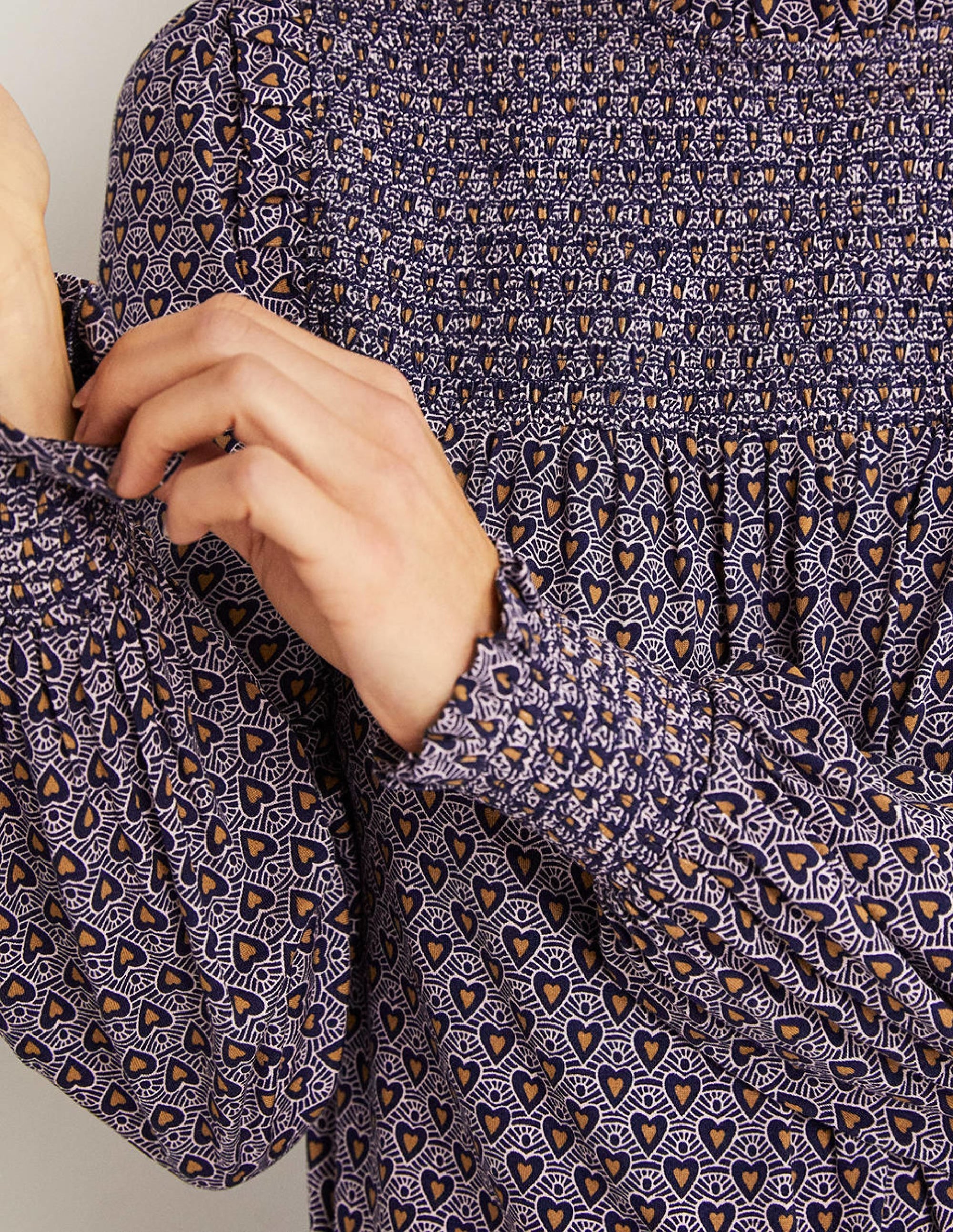 Smocked Yoke Top-French Navy, Dainty Heart - Image 2