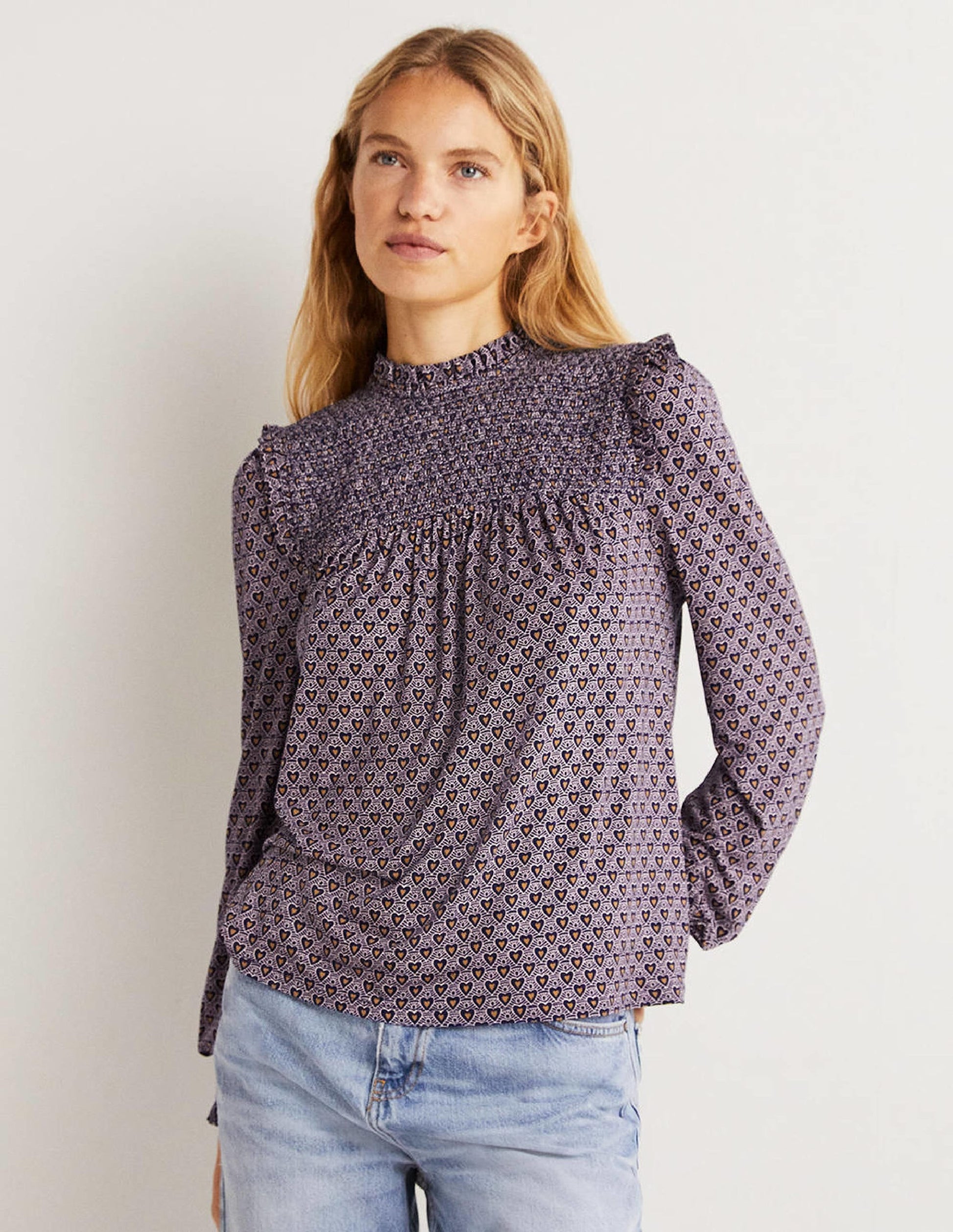 Smocked Yoke Top-French Navy, Dainty Heart-4