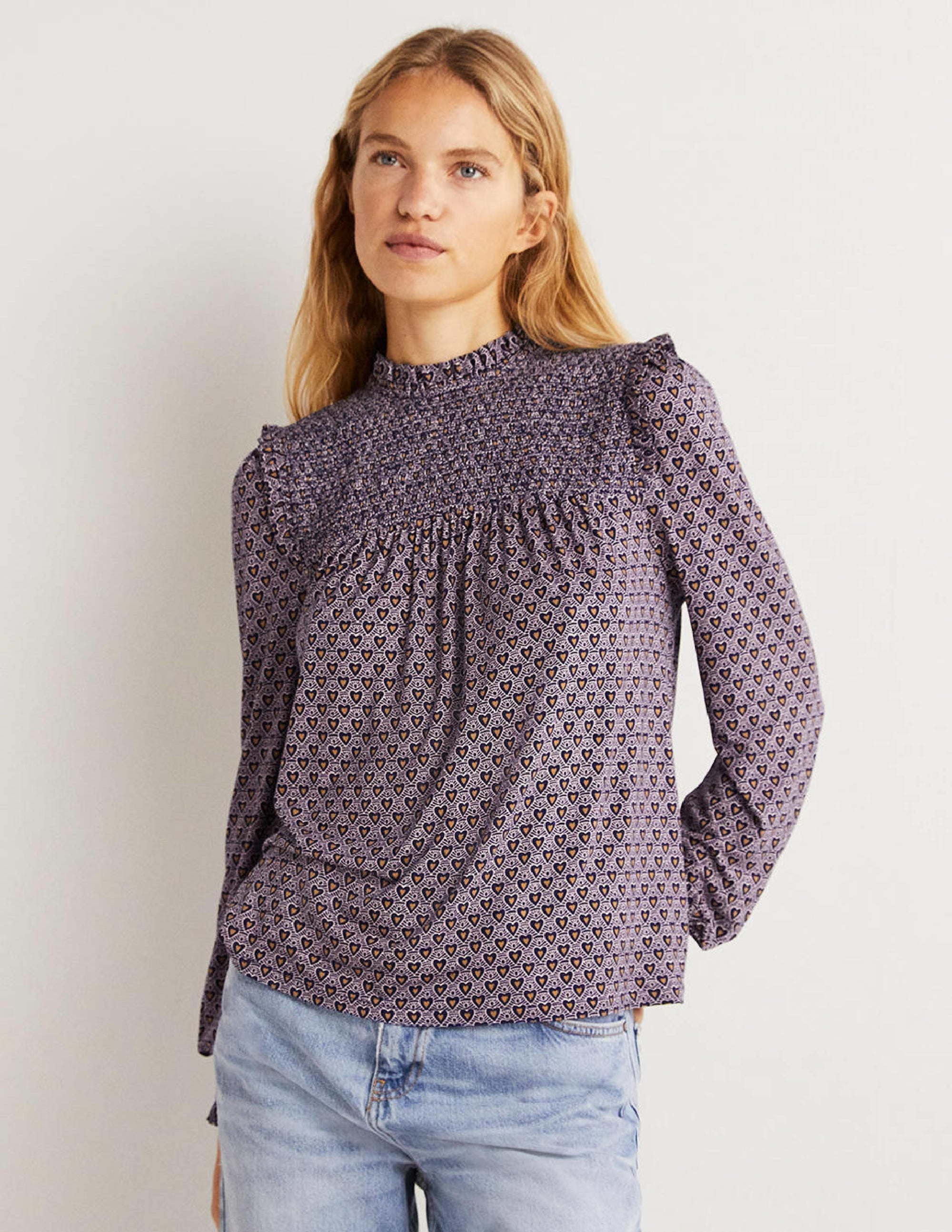 Smocked Yoke Top-French Navy, Dainty Heart - Image 4