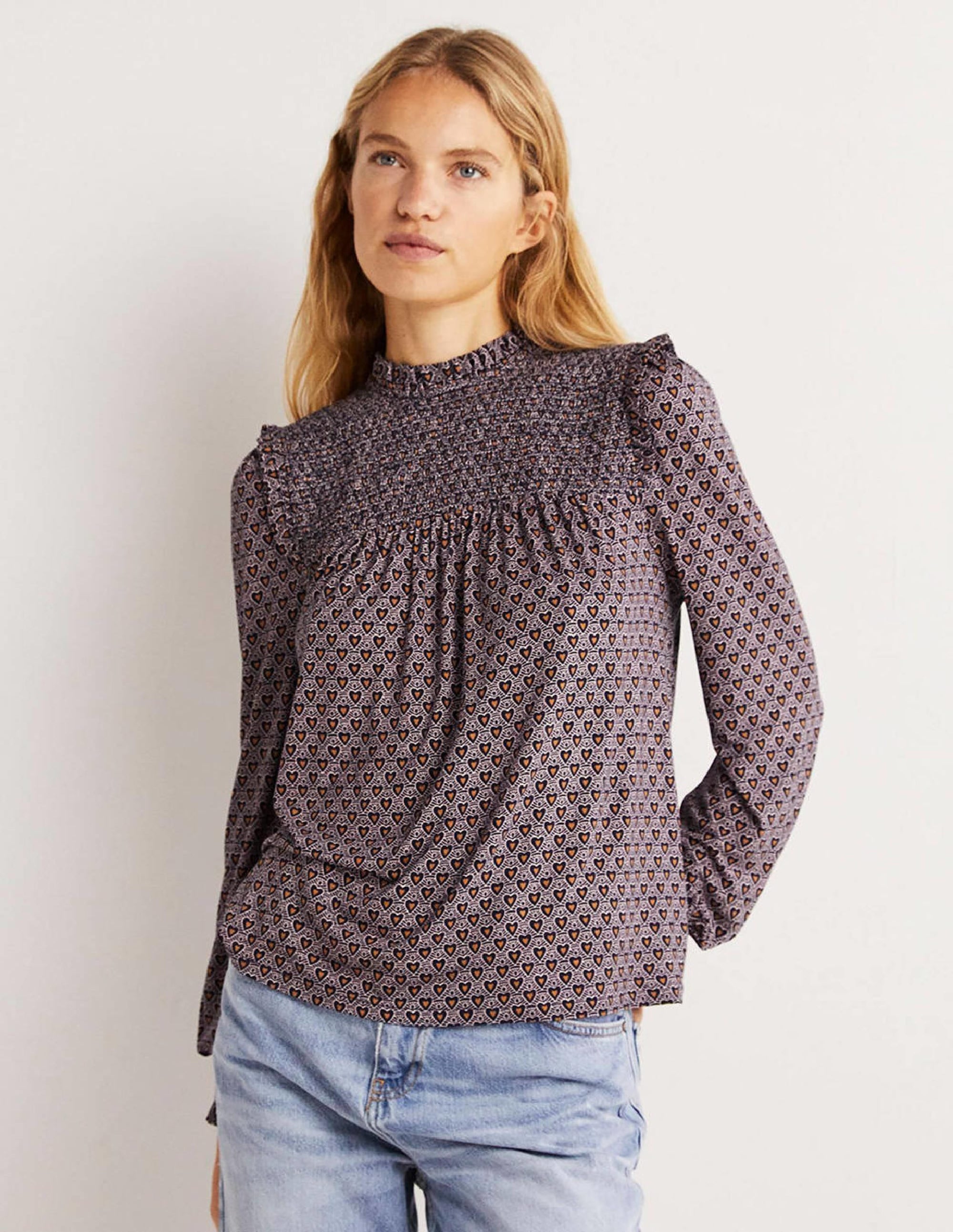 Smocked Yoke Top-French Navy, Dainty Heart - Image 5