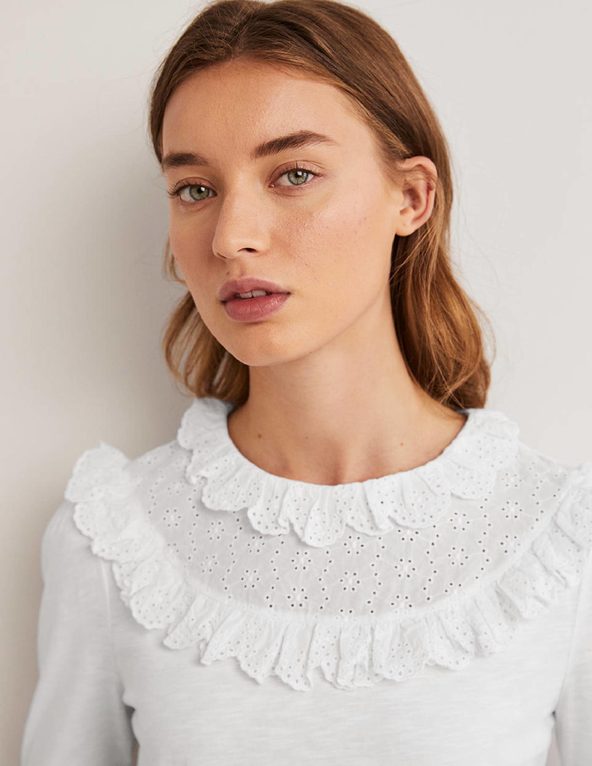 Broderie Yoke Frill Top-White - Image 2